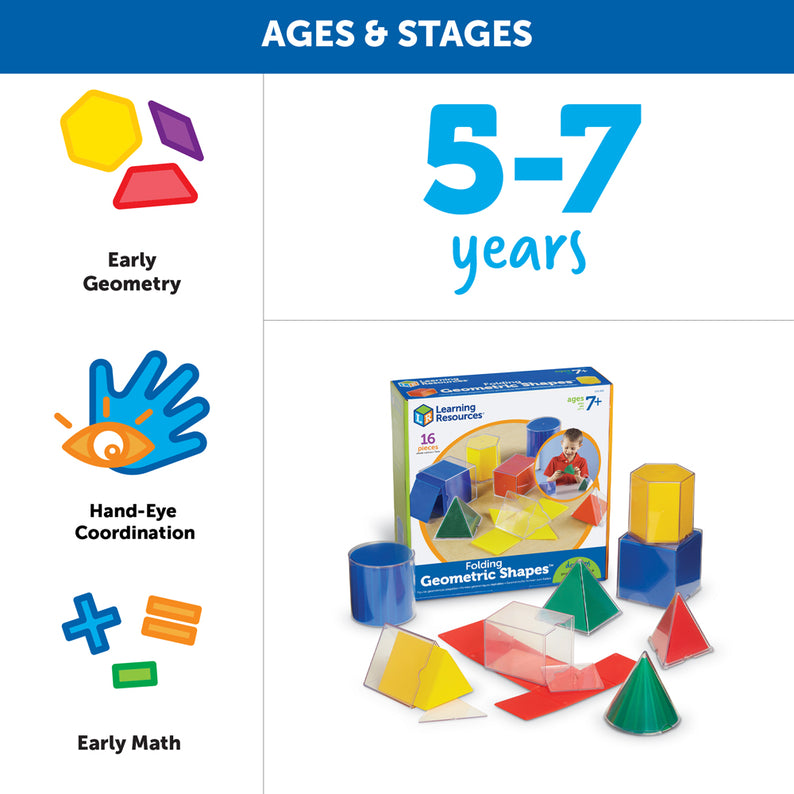Learning Resources Folding Geometric Shapes, Set of 8, Ages 7+, Hands-On 3D Math Learning for Shapes & Symmetry - Quick Learning