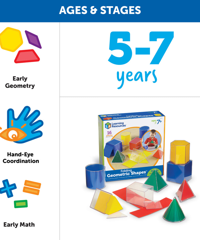 Learning Resources Folding Geometric Shapes, Set of 8, Ages 7+, Hands-On 3D Math Learning for Shapes & Symmetry