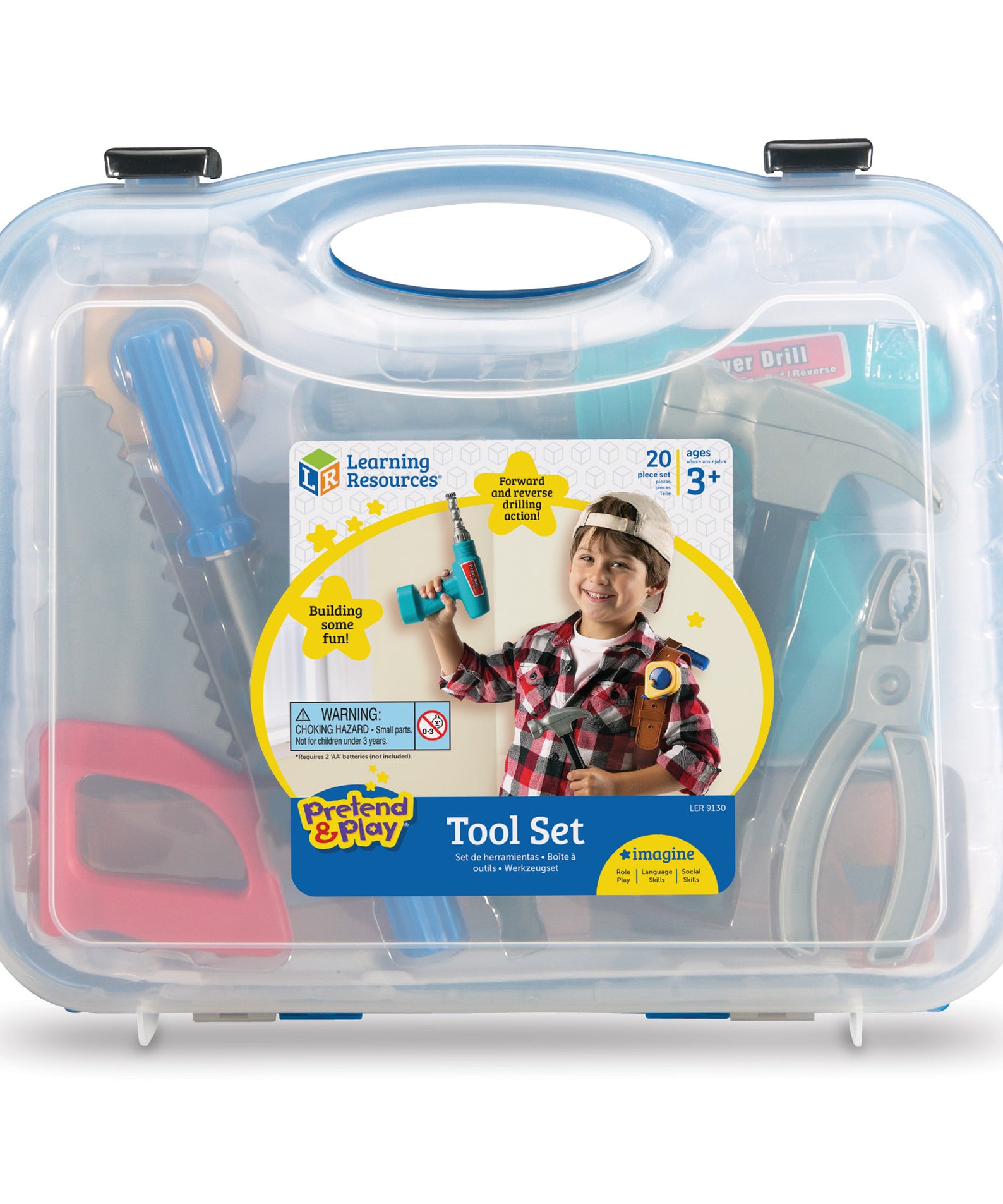 Learning Resources Pretend & Play Work Belt Tool Set, Kids Tool Kit with Battery-Powered Drill and Carry Case, Imaginative Role Play for Ages 3+