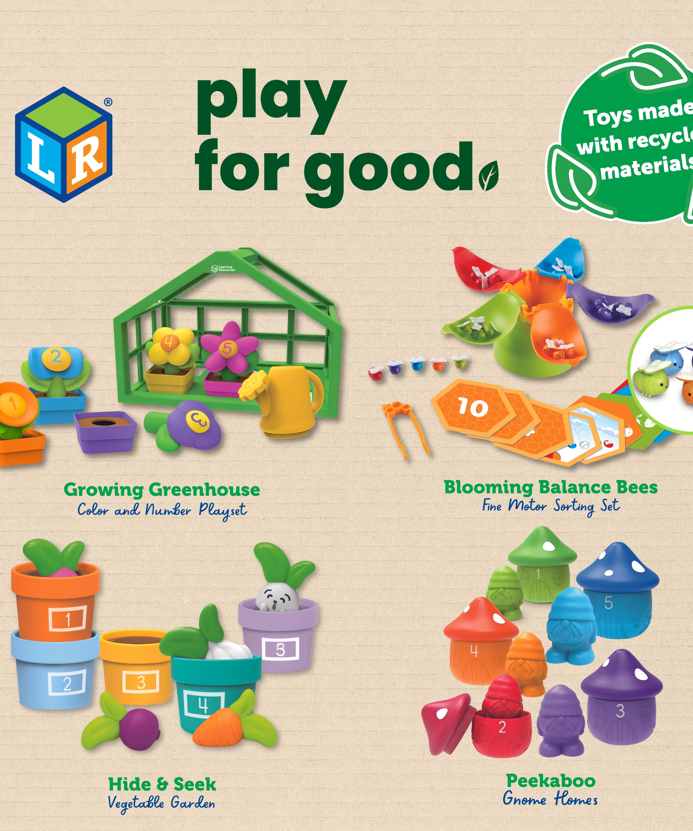 Learning Resources Growing Greenhouse Colour and Number Playset, Counting and Colour Matching Toy for Toddlers, Sustainable Preschool Toy Set for Ages 18 Months+
