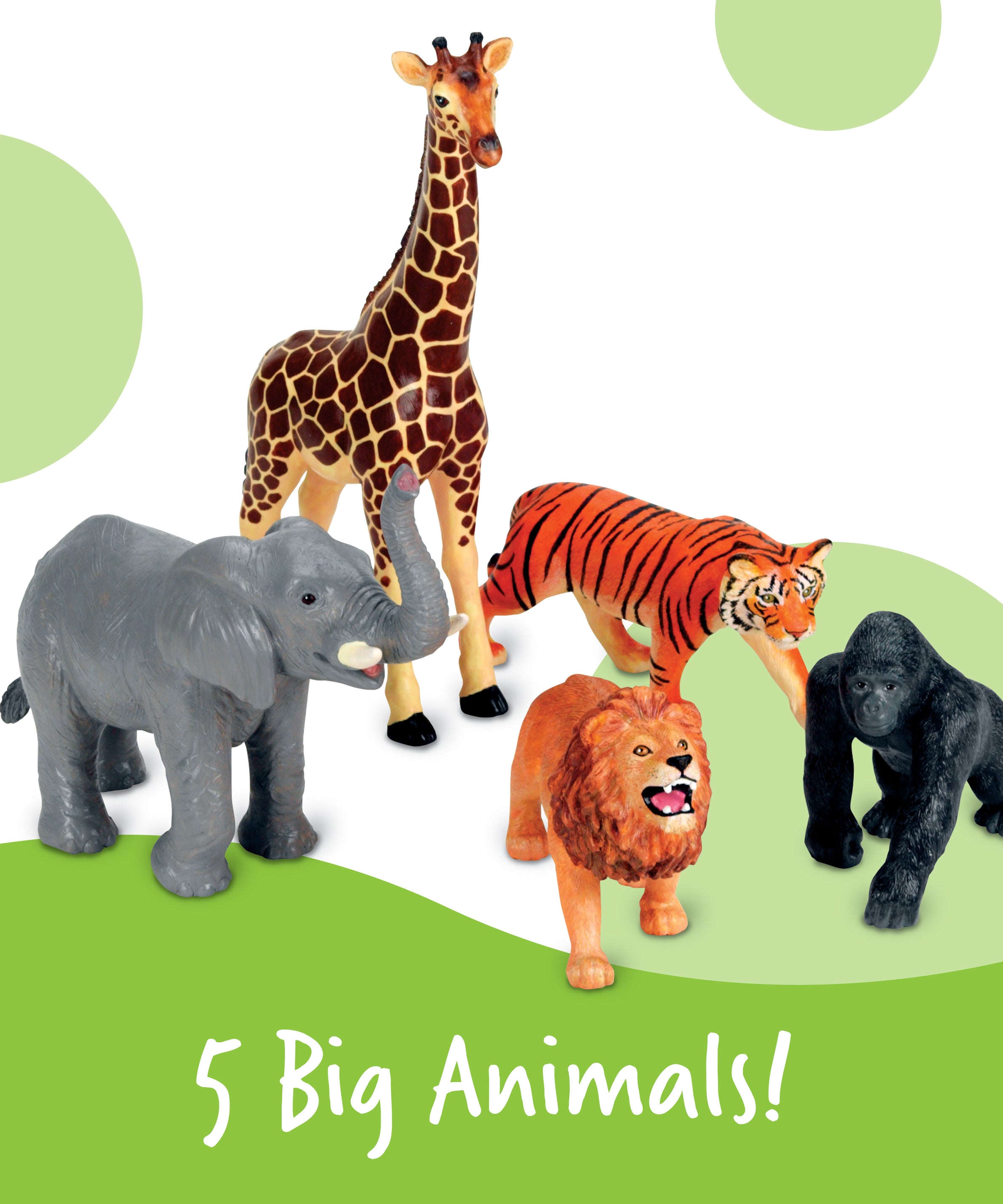 Learning Resources Jumbo Jungle Animals Toy Set, 5-Piece Realistic Wild Animal Figures for Kids Imaginative Play and Early Learning