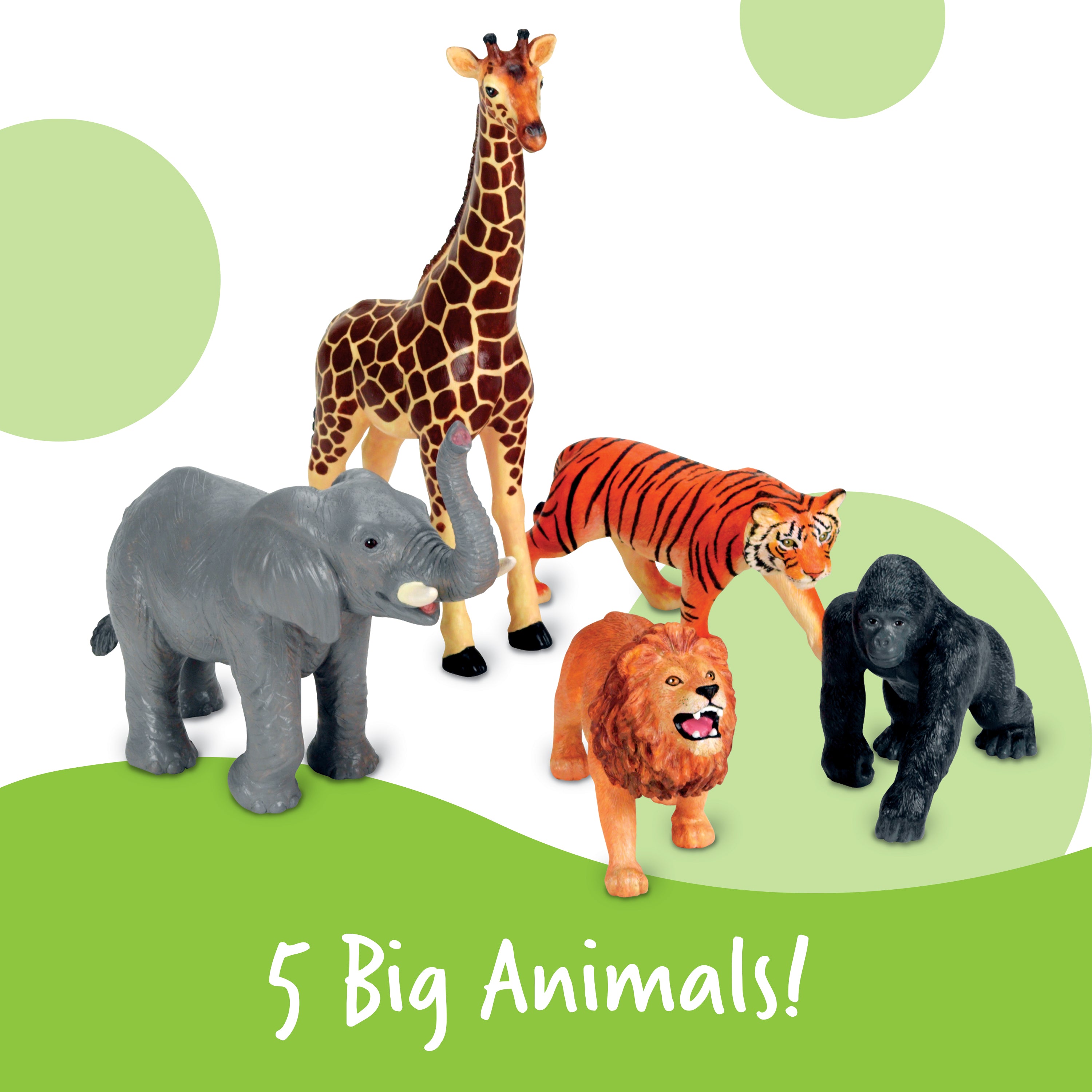 Learning Resources Jumbo Jungle Animals Toy Set, 5-Piece Realistic Wild Animal Figures for Kids Imaginative Play and Early Learning