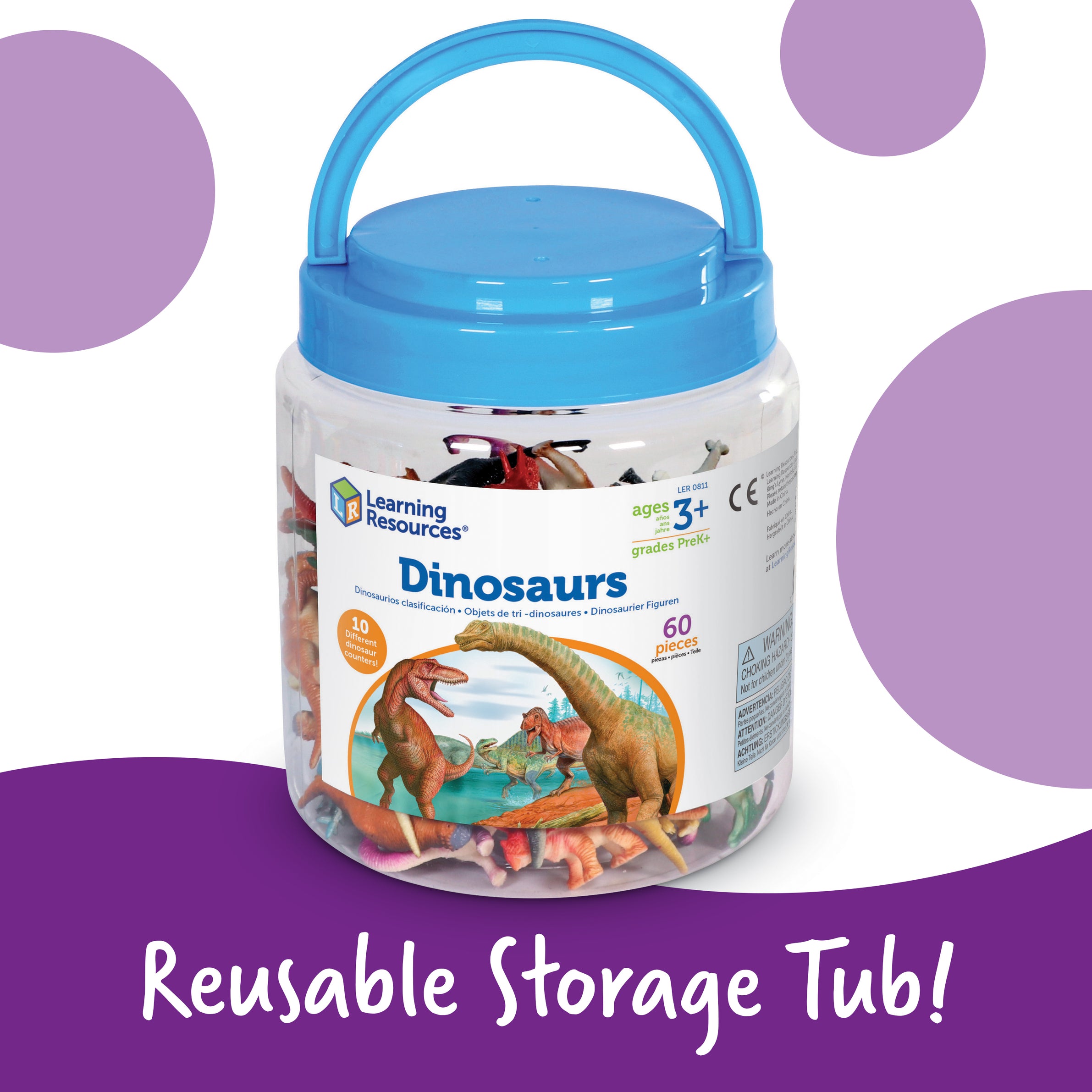 Learning Resources Dinosaur Counters, Set of 60 Realistic Figures for Counting, Sorting, and Imaginative Play, Ages 3+