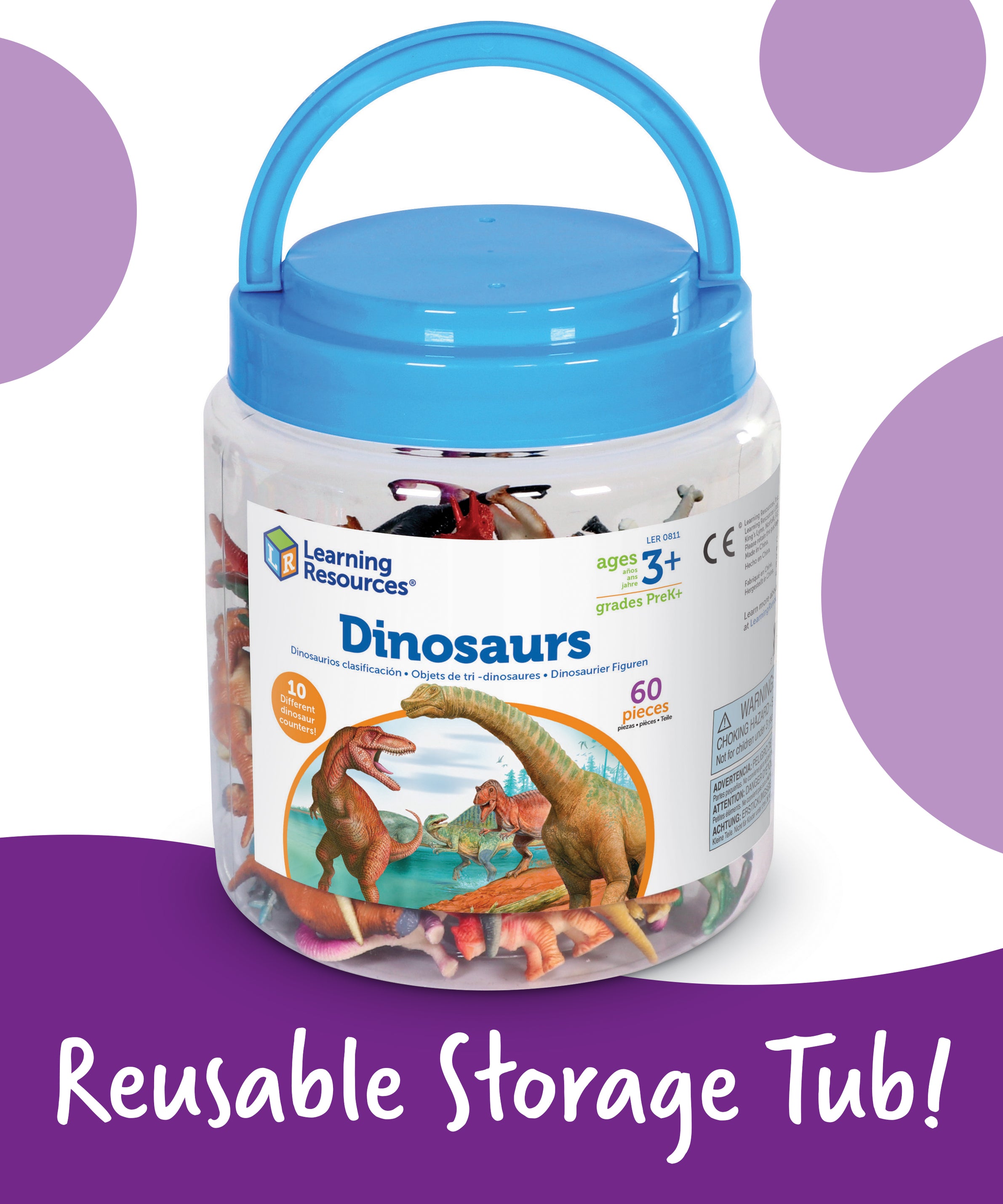 Learning Resources Dinosaur Counters, Set of 60 Realistic Figures for Counting, Sorting, and Imaginative Play, Ages 3+