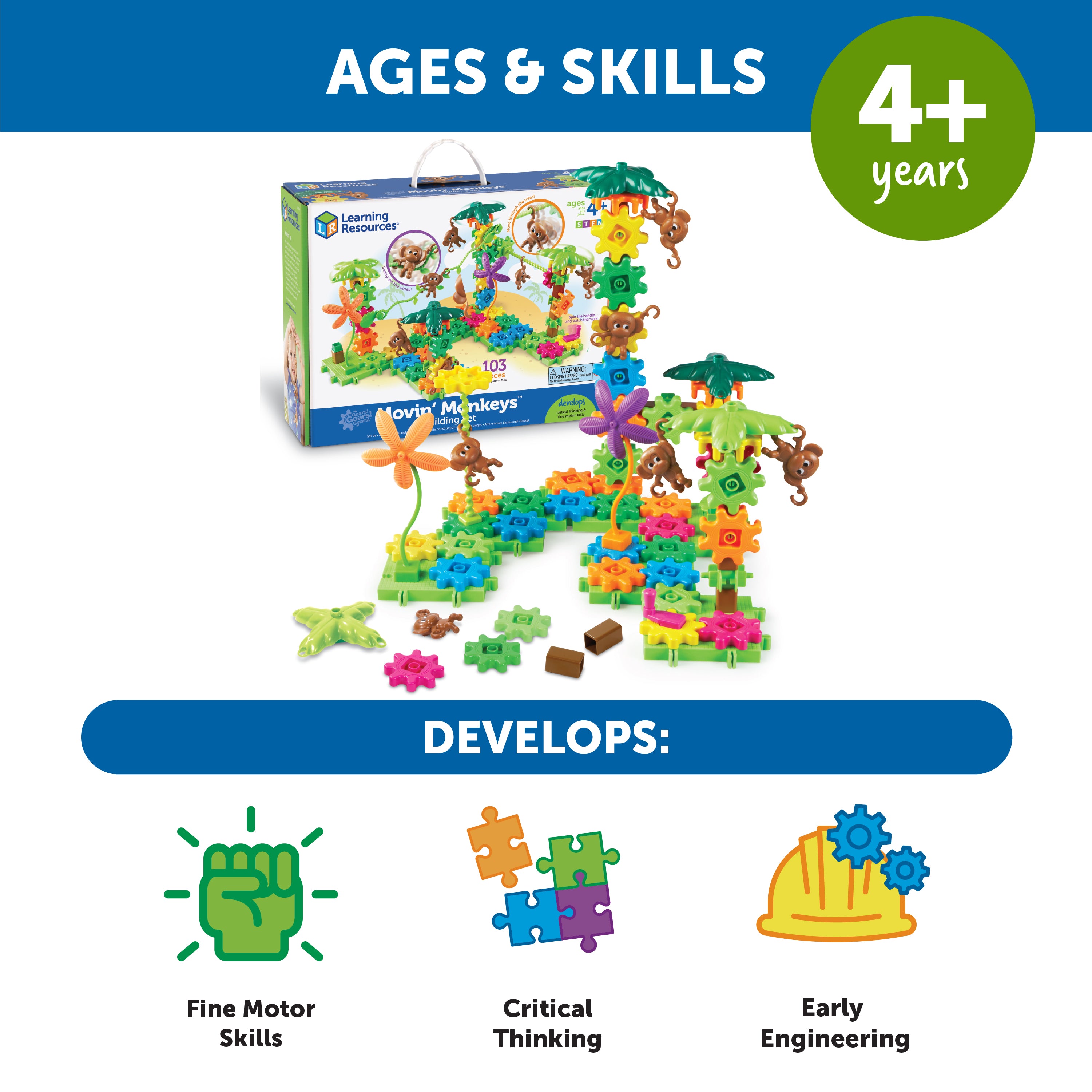 Learning Resources Gears! Gears! Gears! Movin Monkeys Building Set, Jungle-Themed Creative Play