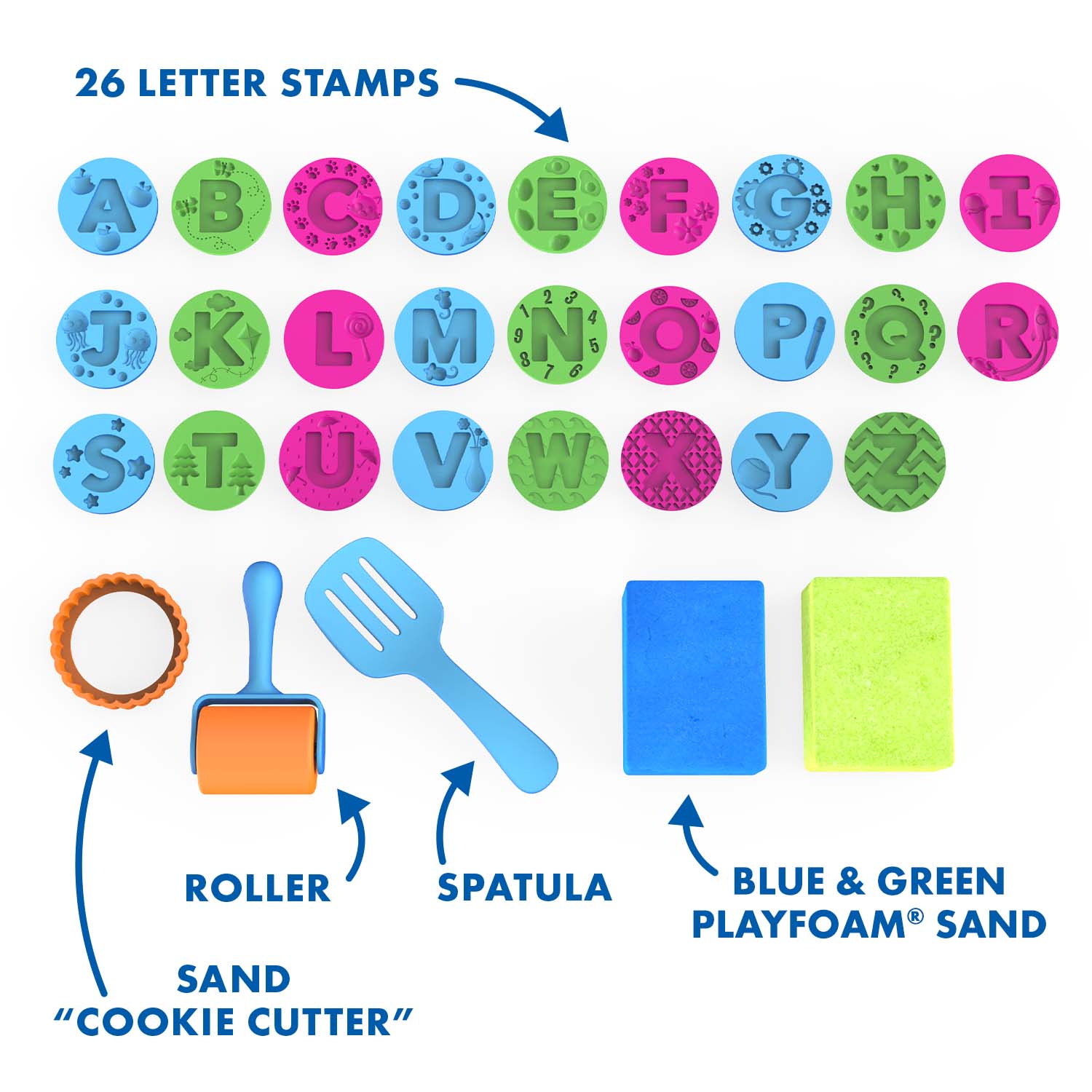 Learning Resources Playfoam Sand ABC Cookies Set, Hands-On Alphabet Learning Toy for Preschoolers, Includes Letter Stamps, Mouldable Sand, Roller, Cookie Cutter, and Spatula, Fine Motor Skill Development for Ages 3+