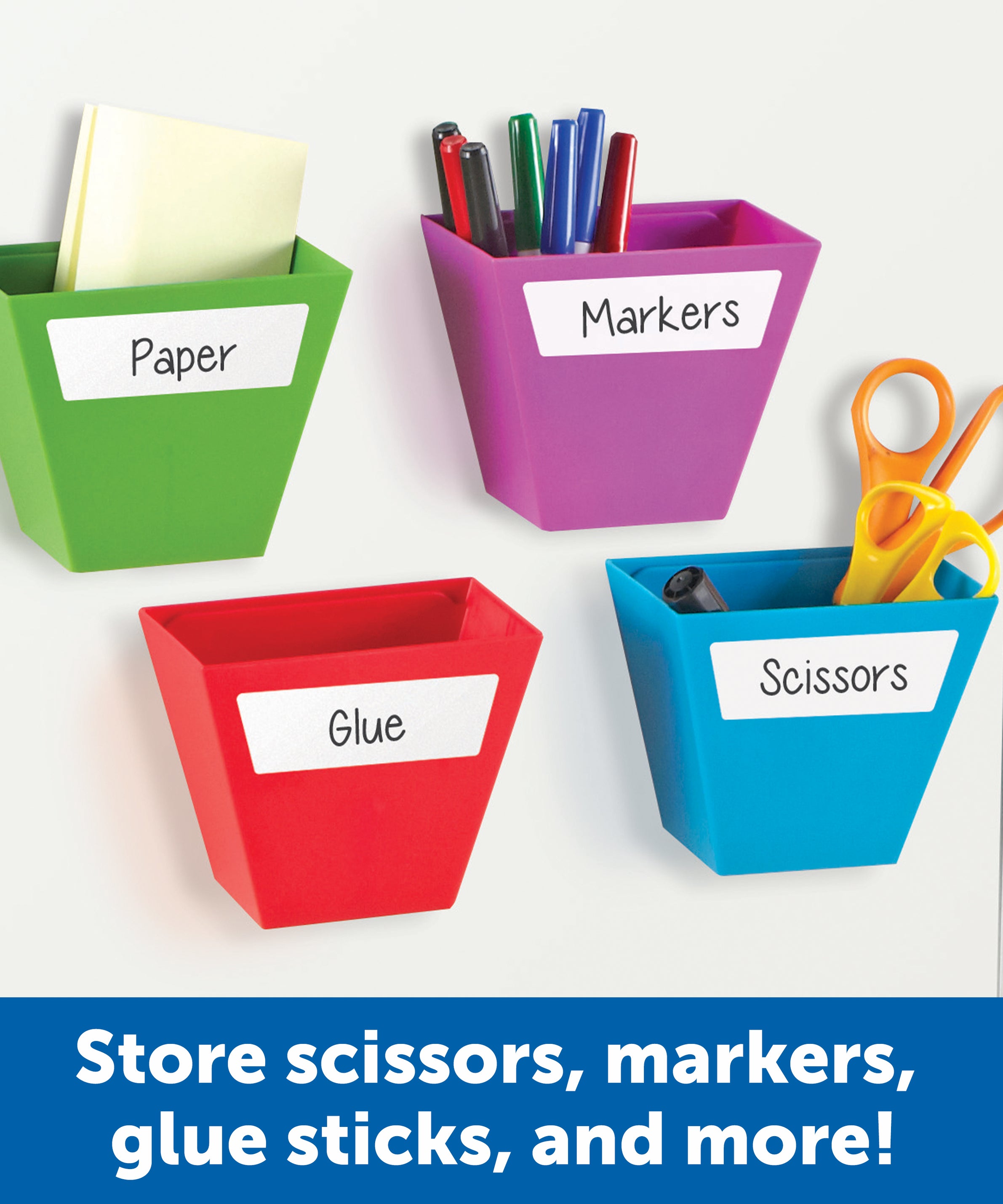 Learning Resources Magnetic Create-a-Space Storage Bins (Set of 4), Vibrant, Multi-Compartment Organizers for Classroom, Office, or Homework Station, Includes Wipe-Clean Labels (9cm x 5cm Each)