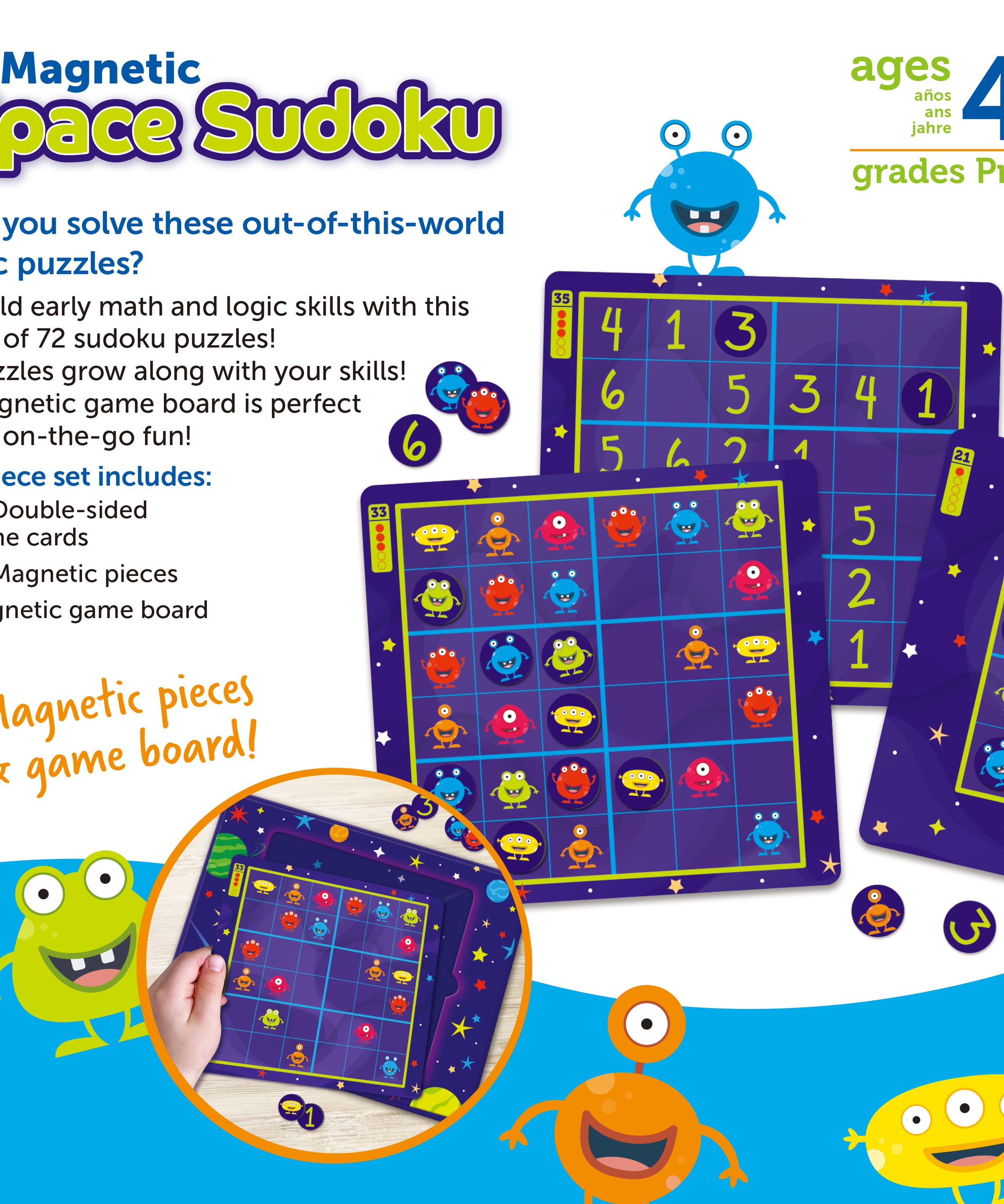 Learning Resources Magnetic Space Sudoku, 72 Puzzles, Magnetic Board and Pieces, Logic and Critical Thinking Game, Ages 4+, Travel-Friendly