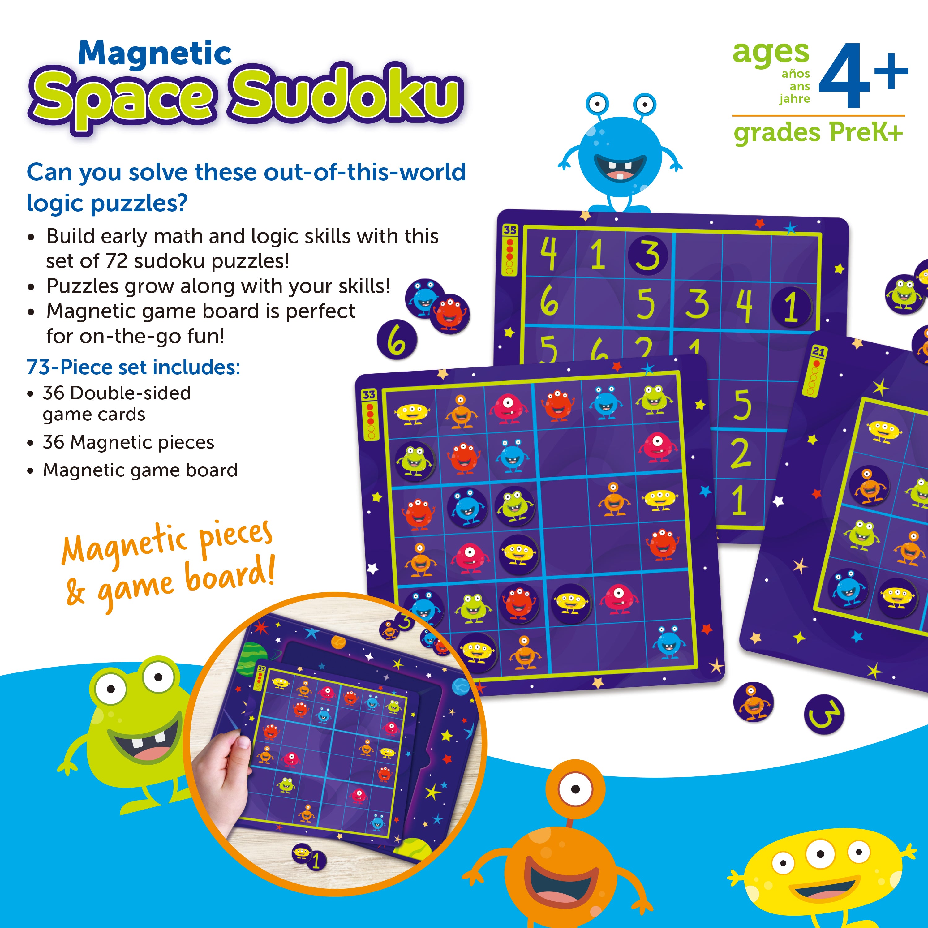 Learning Resources Magnetic Space Sudoku, 72 Puzzles, Magnetic Board and Pieces, Logic and Critical Thinking Game, Ages 4+, Travel-Friendly
