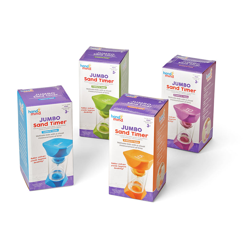 Learning Resources Jumbo Sand Timer Bundle, Colourful Hourglass Timers for Kids to Learn Time Management, 1, 2, 5, and 10 Minute Timers, Ages 3+