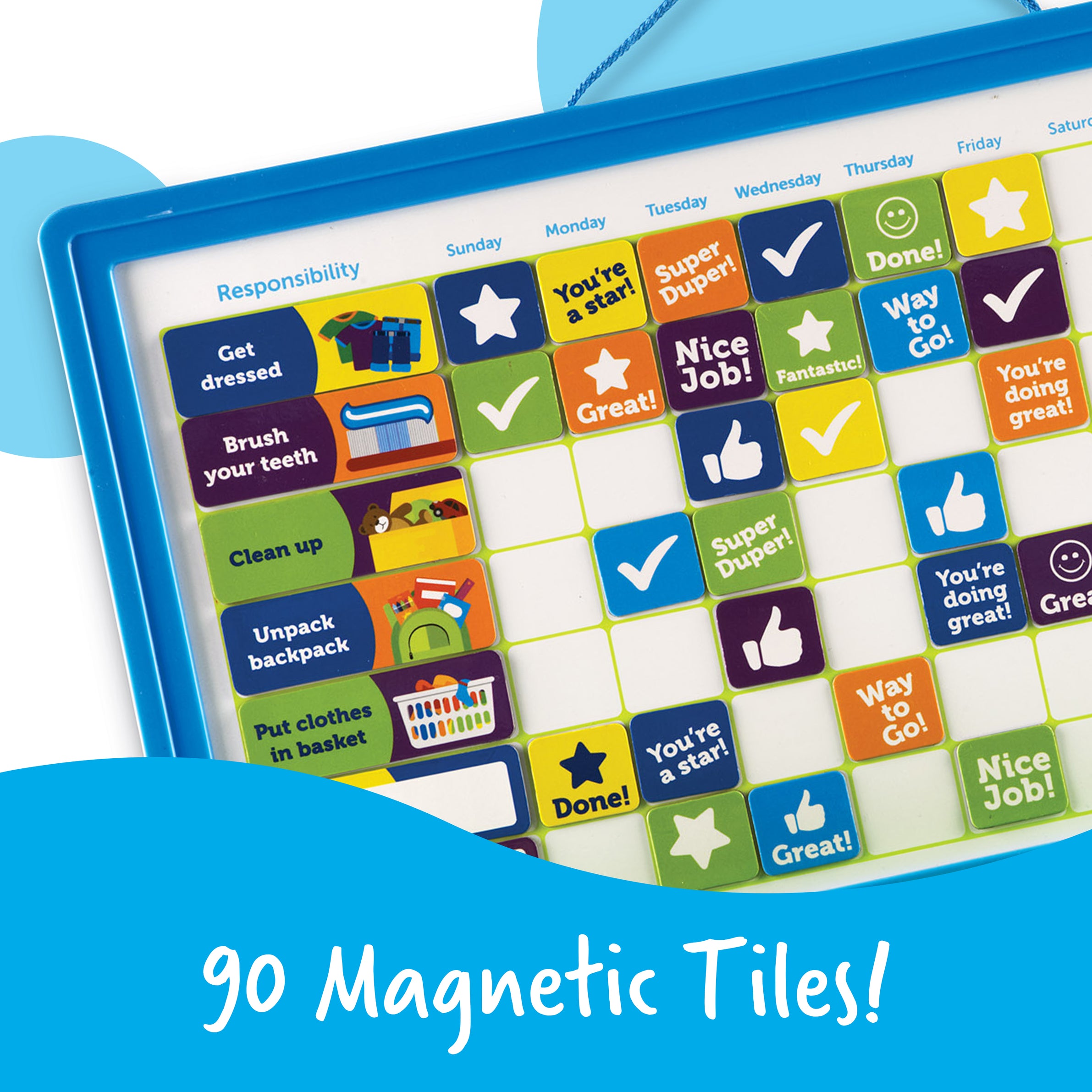 Learning Resources Good Job Magnetic Reward Chart for Kids, Customisable Behavior and Responsibility Tracker with 91 Magnets, Hanging Cord and Storage Tray, Ages 3+