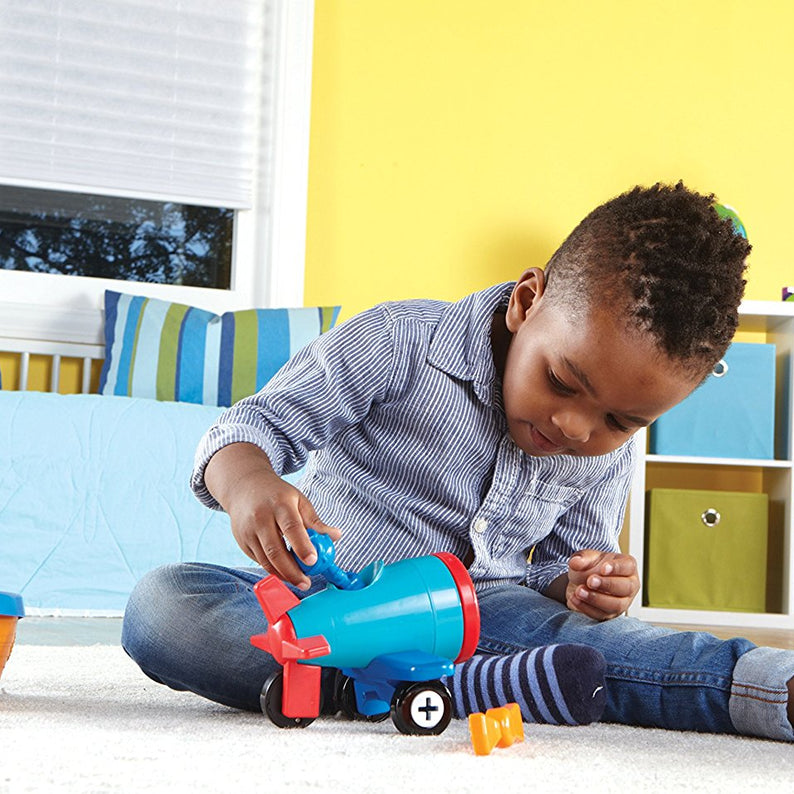 Learning Resources 1-2-3 Build It Car Plane Boat, 3-in-1 Vehicle Construction Toy for Toddlers, Fine Motor Skills and Early Engineering Play, Ages 2+