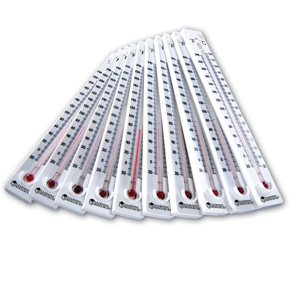 Learning Resources Boiling Point Thermometers, Set of 10 Mercury-Free Science Thermometers, Measures -30°C to 120°C & -22°F to 240°F, Safe for Kids Ages 8+