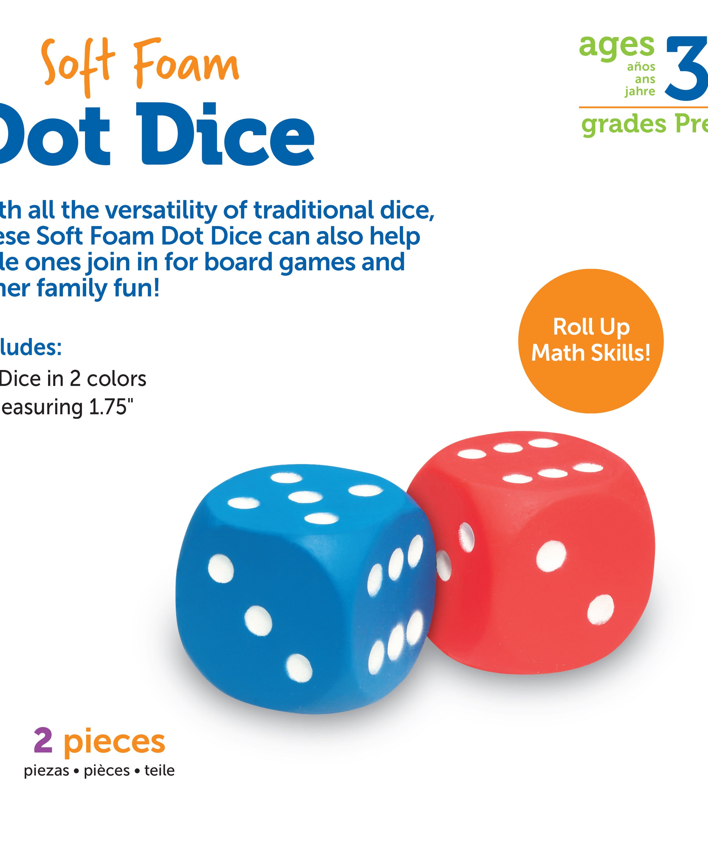 Learning Resources Giant Foam Dot Dice, Set of 2 Soft Dice for Group Maths Games, Ages 3+