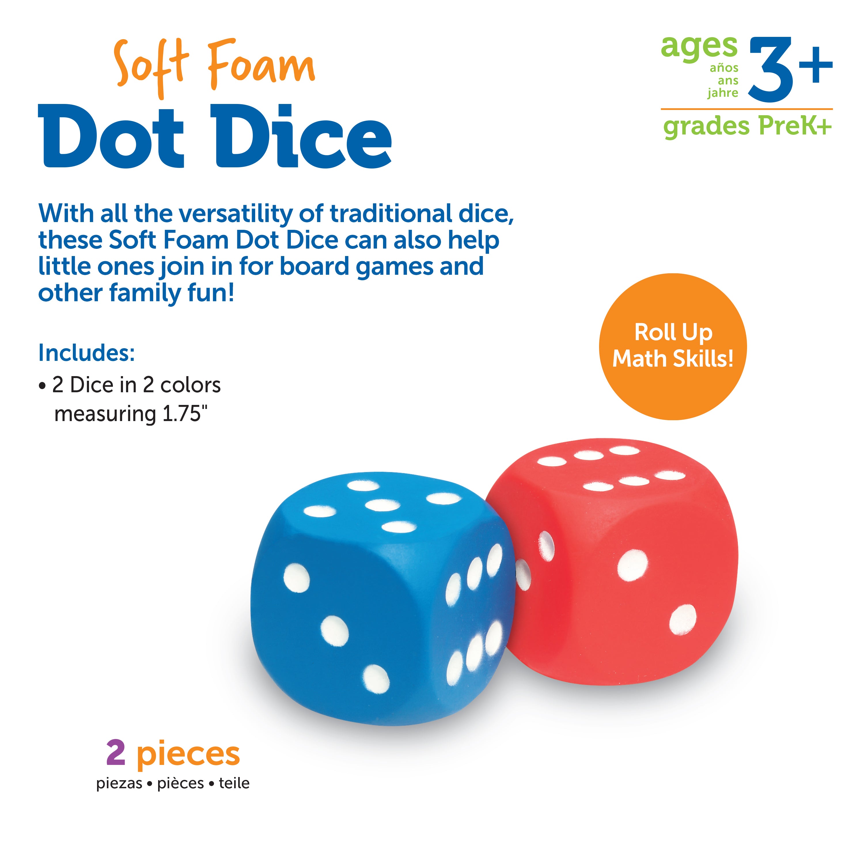 Learning Resources Giant Foam Dot Dice, Set of 2 Soft Dice for Group Maths Games, Ages 3+