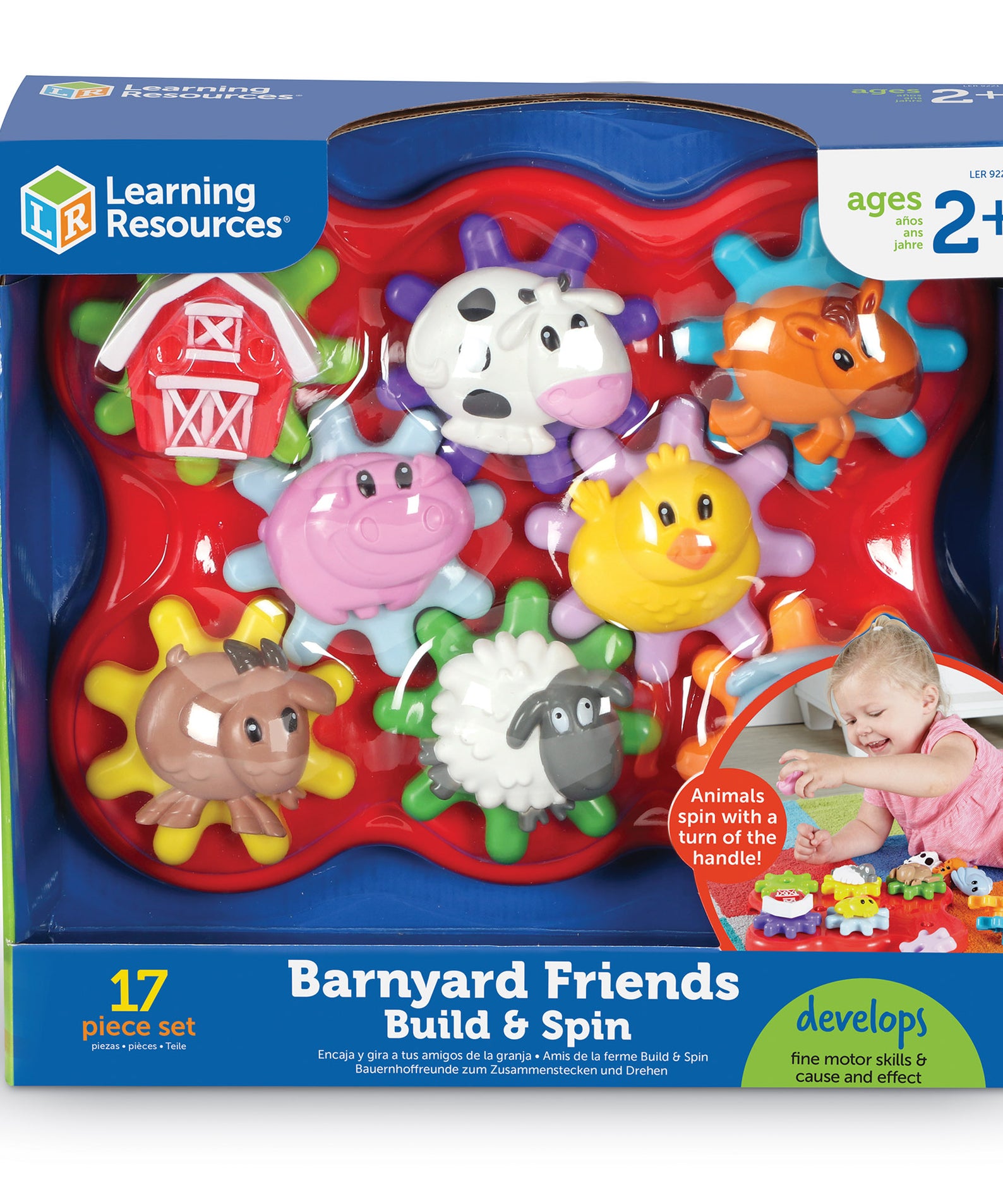 Learning Resources Barnyard Friends Build and Spin, Toddler Gear Toy with Farm Animal Pieces, Cause and Effect STEM Toy for Ages 2+