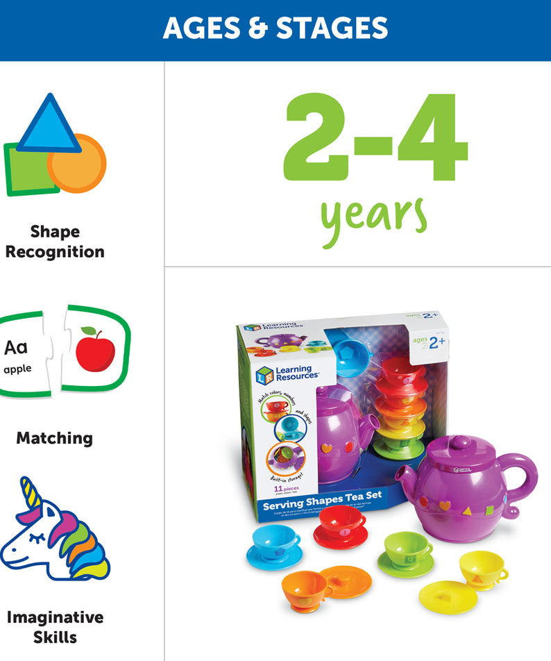 Learning Resources Serving Shapes Tea Set, Colour, Shape & Number Recognition Toy, 11 Pieces, Ages 2+