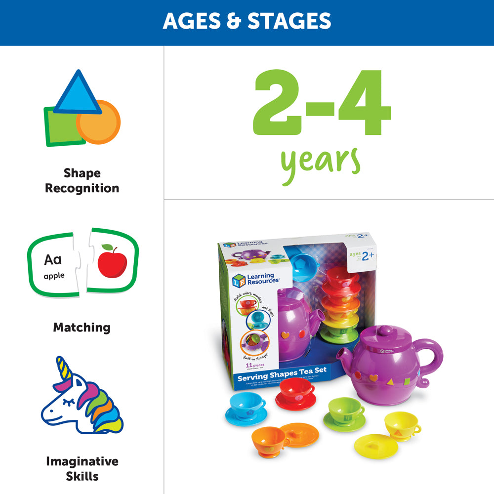 Learning Resources Serving Shapes Tea Set, Colour, Shape & Number Recognition Toy, 11 Pieces, Ages 2+