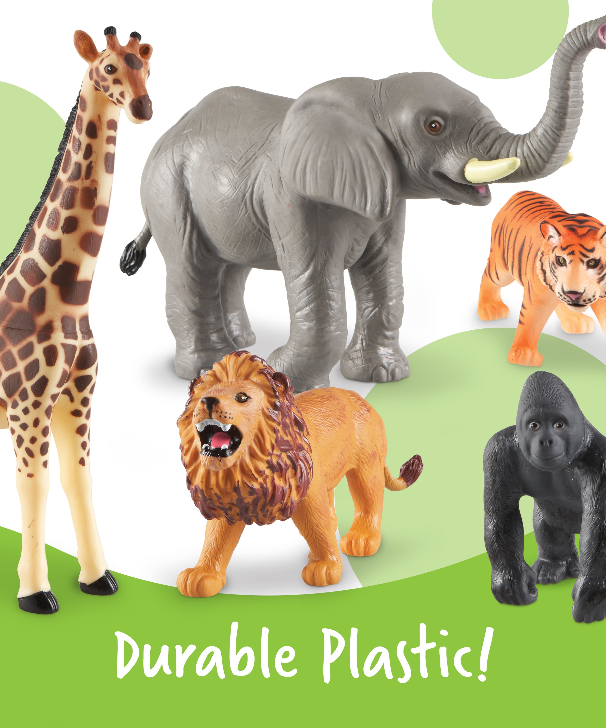 Learning Resources Jumbo Jungle Animals Toy Set, 5-Piece Realistic Wild Animal Figures for Kids Imaginative Play and Early Learning