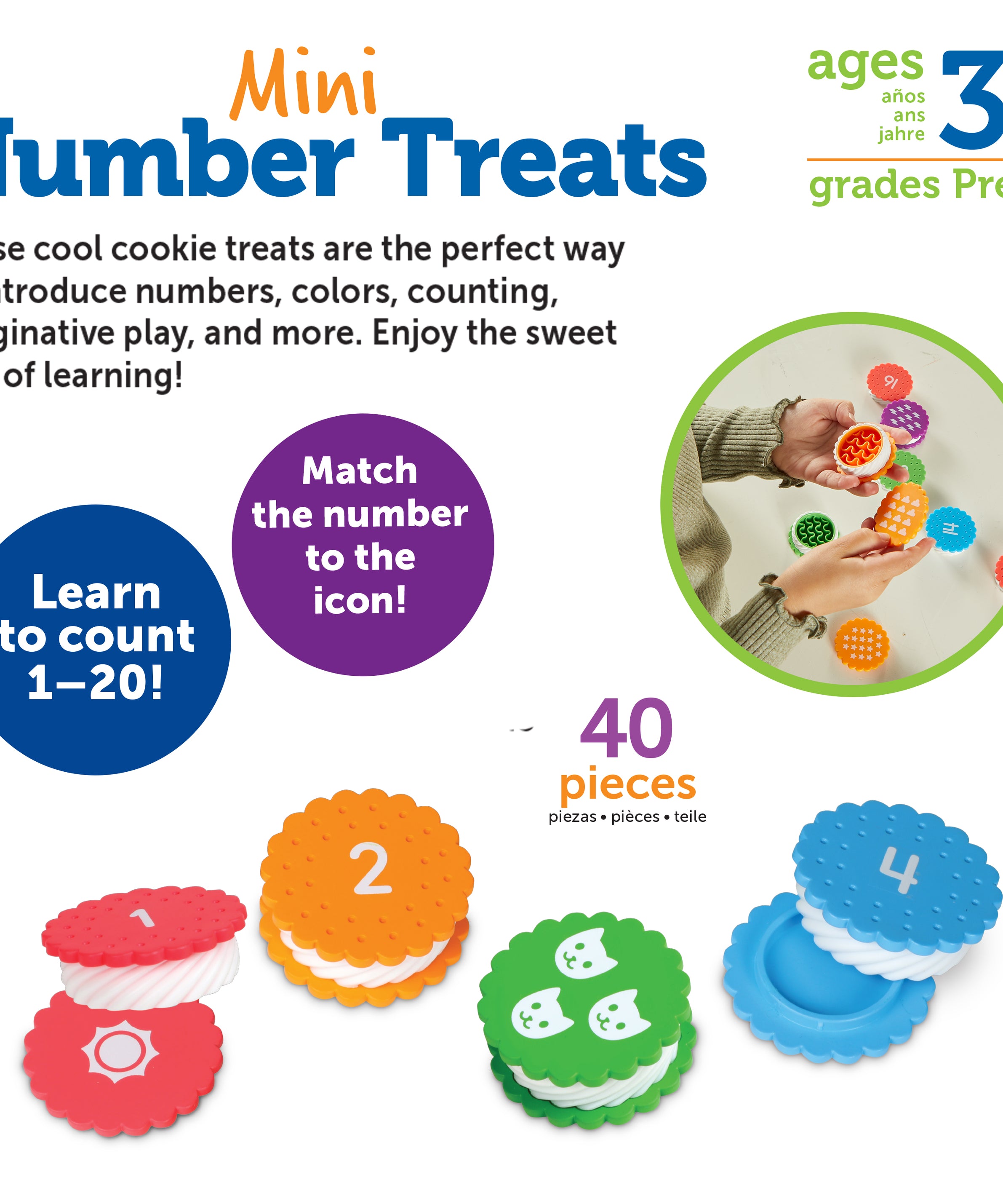 Learning Resources Mini Number Treats, 40-Piece Preschool Counting Toy with Storage Tub, Hands-On Numbers and Colours Learning for Ages 3+