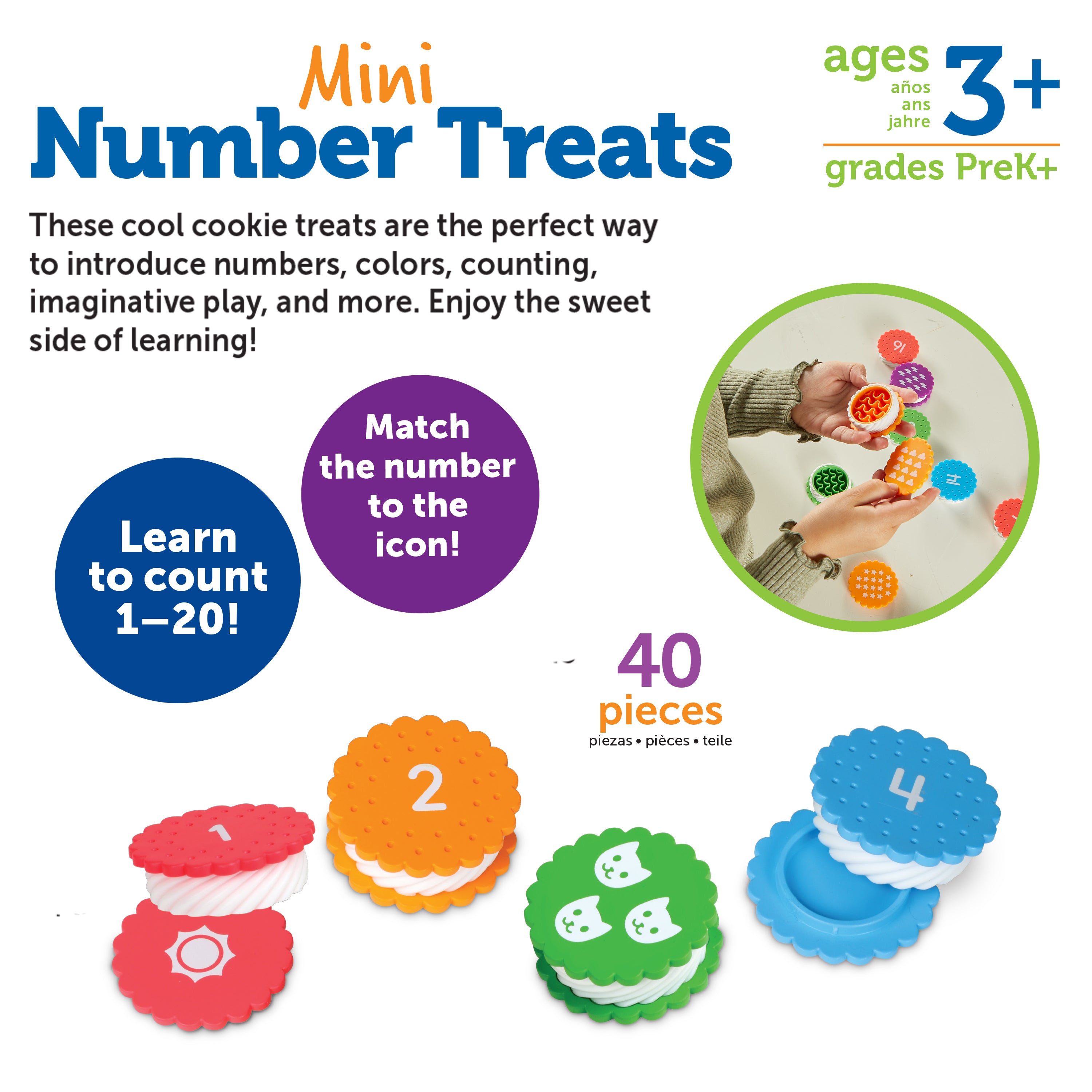Learning Resources Mini Number Treats, 40-Piece Preschool Counting Toy with Storage Tub, Hands-On Numbers and Colours Learning for Ages 3+