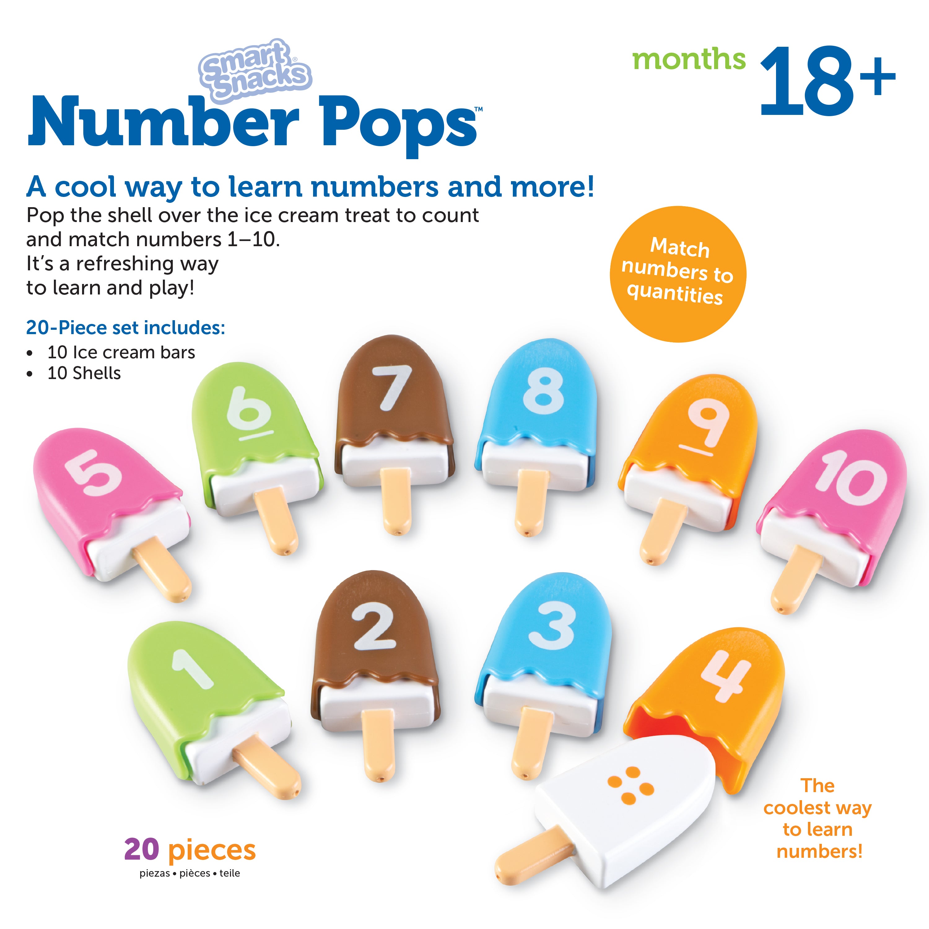 Learning Resources Smart Snacks Number Pops, Counting and Colour Recognition Toy Set for Toddlers Ages 2 and Up, Includes 10 Ice Cream Pops