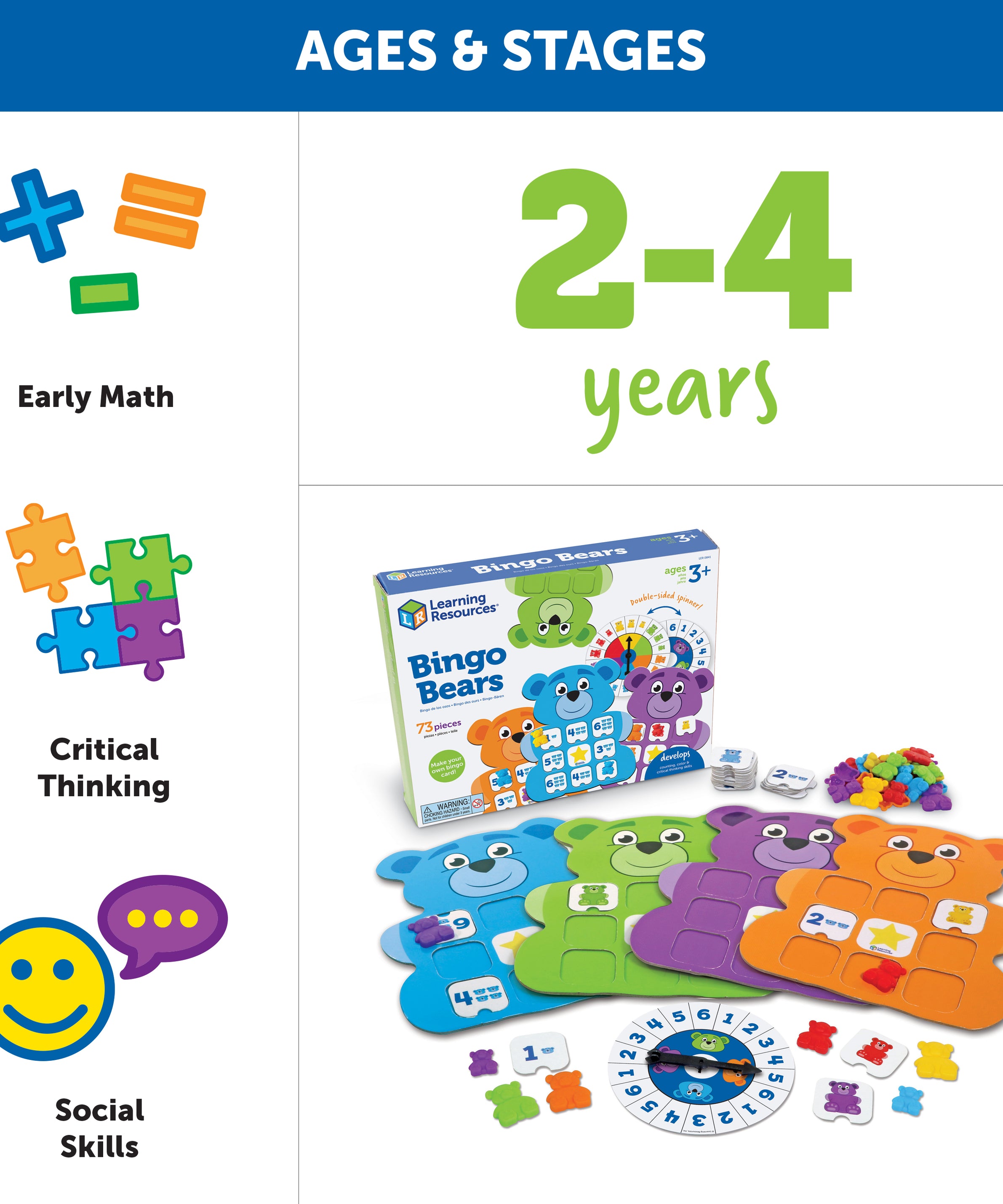 Learning Resources Bingo Bears, Build-Your-Own Bingo Game for Kids, Develop Counting, Critical Thinking, and Social-Emotional Skills, Ages 3+