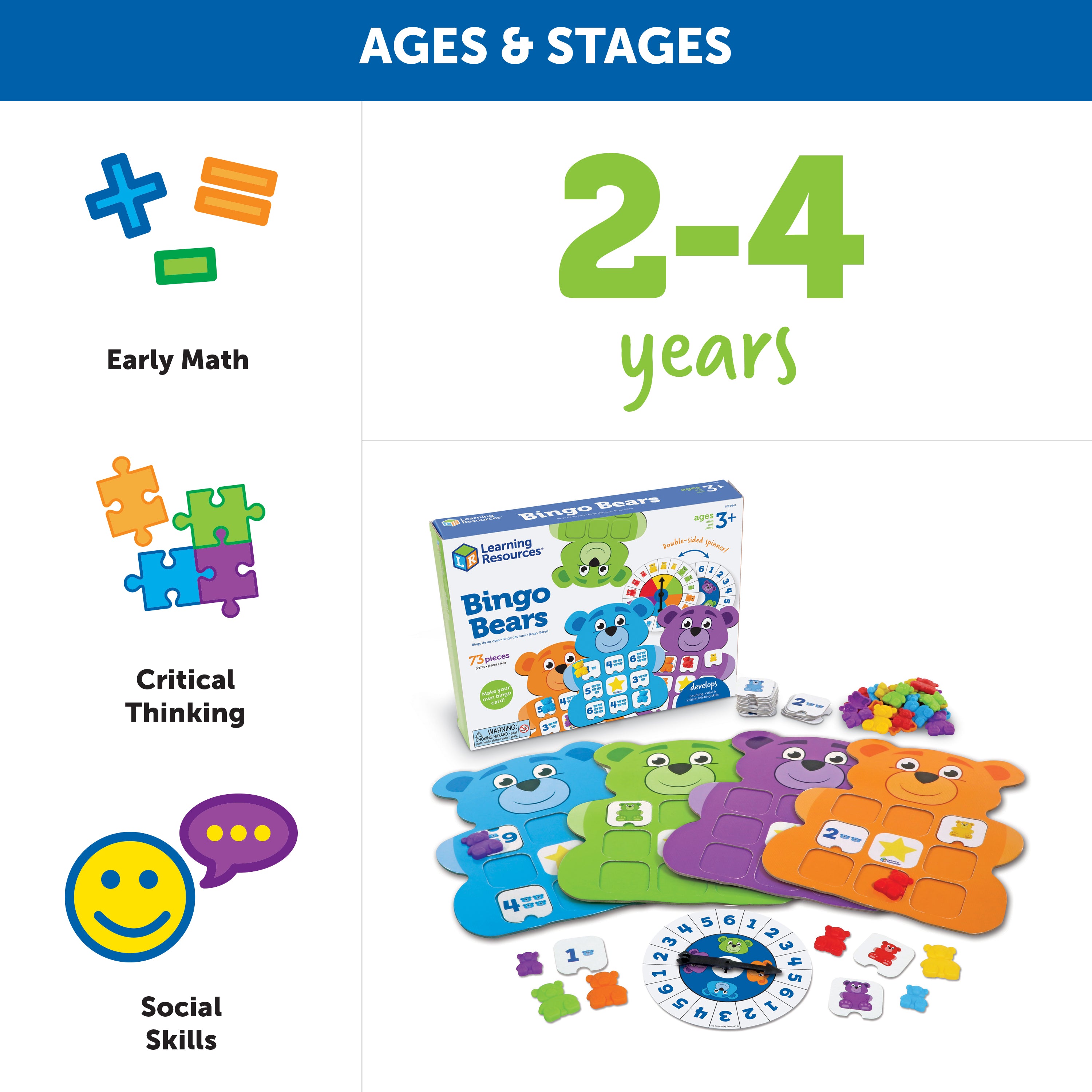 Learning Resources Bingo Bears, Build-Your-Own Bingo Game for Kids, Develop Counting, Critical Thinking, and Social-Emotional Skills, Ages 3+