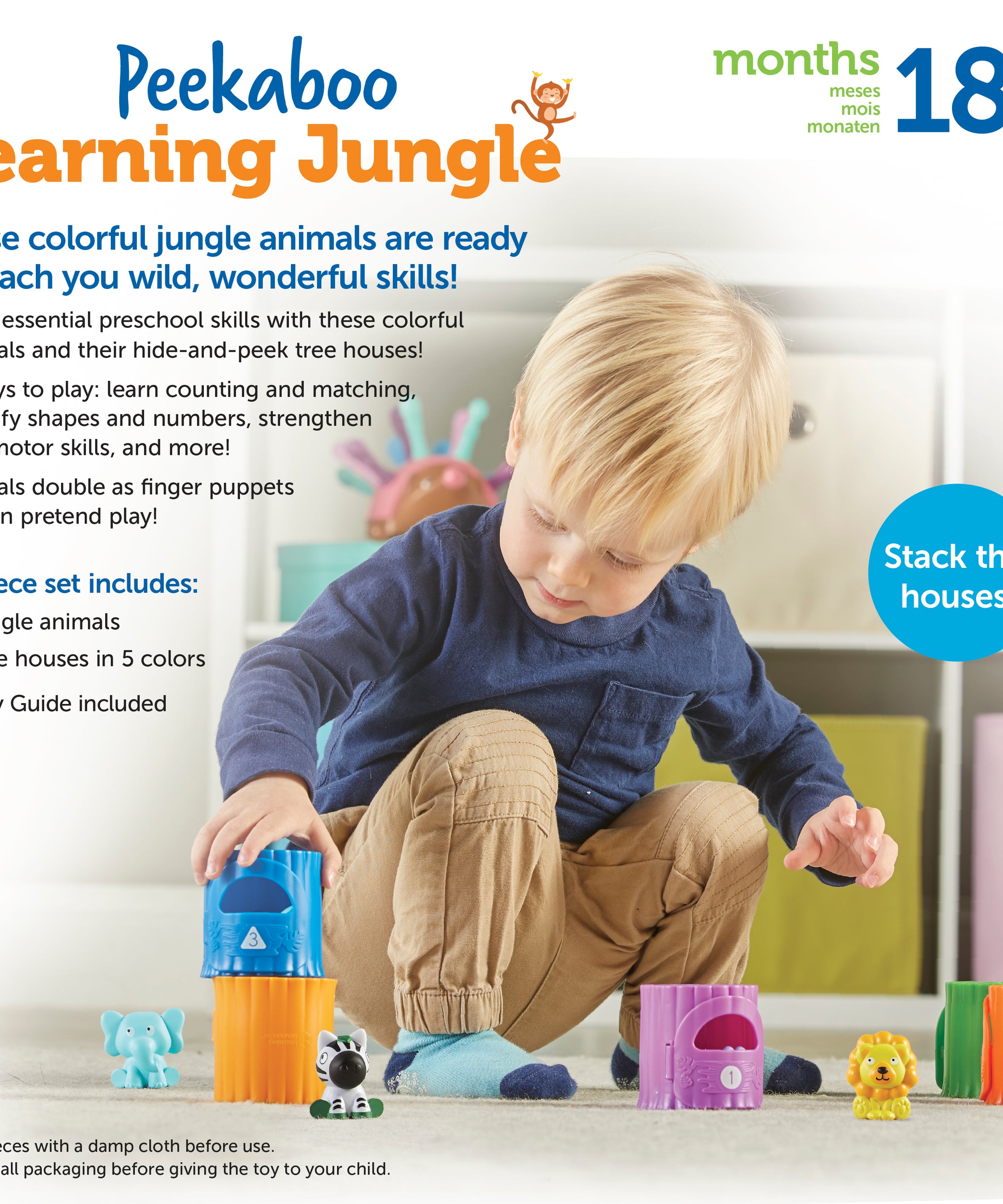 Learning Resources Peekaboo Learning Jungle Playset, Interactive Toddler Toy for Counting, Colours, and Fine Motor Skills
