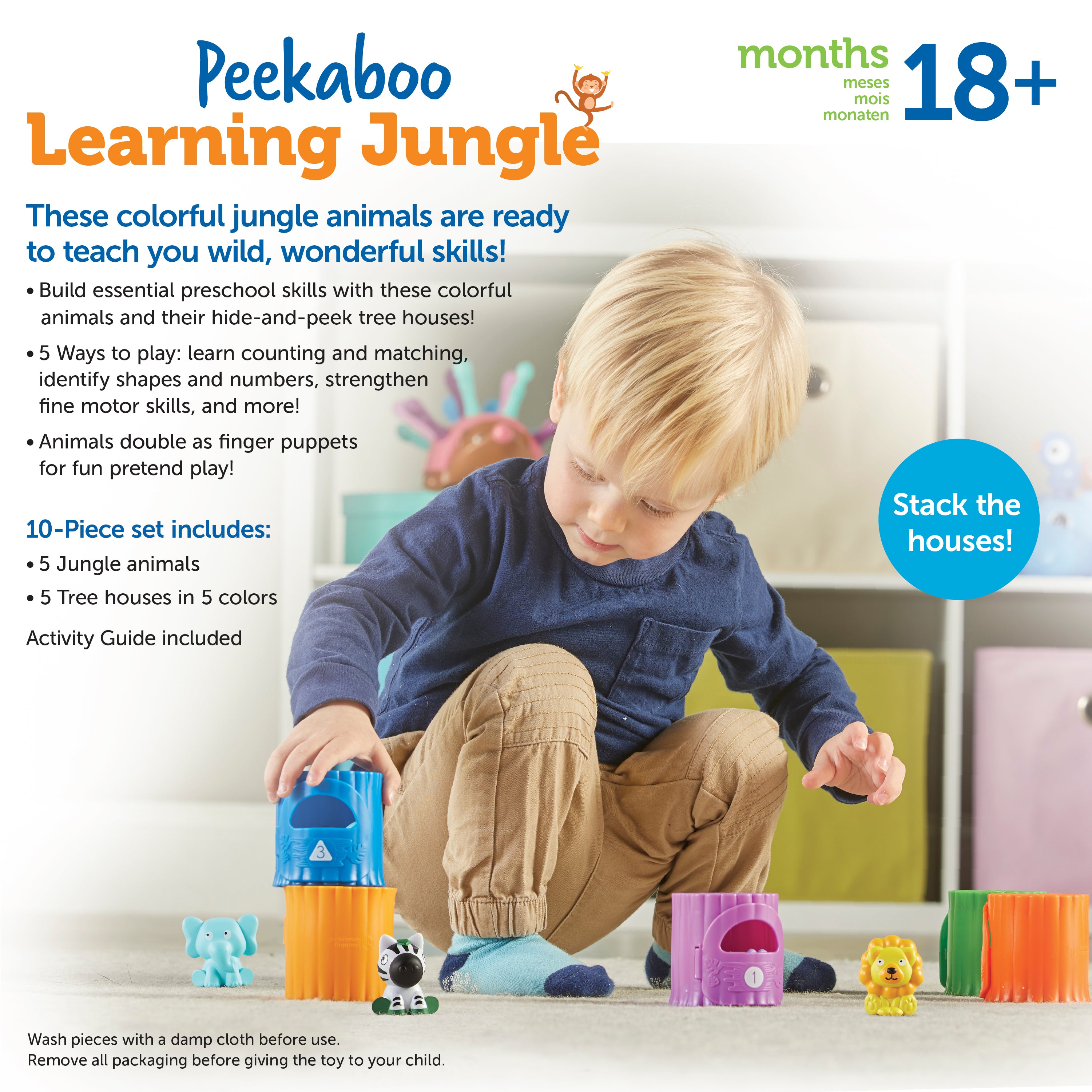 Learning Resources Peekaboo Learning Jungle Playset, Interactive Toddler Toy for Counting, Colours, and Fine Motor Skills