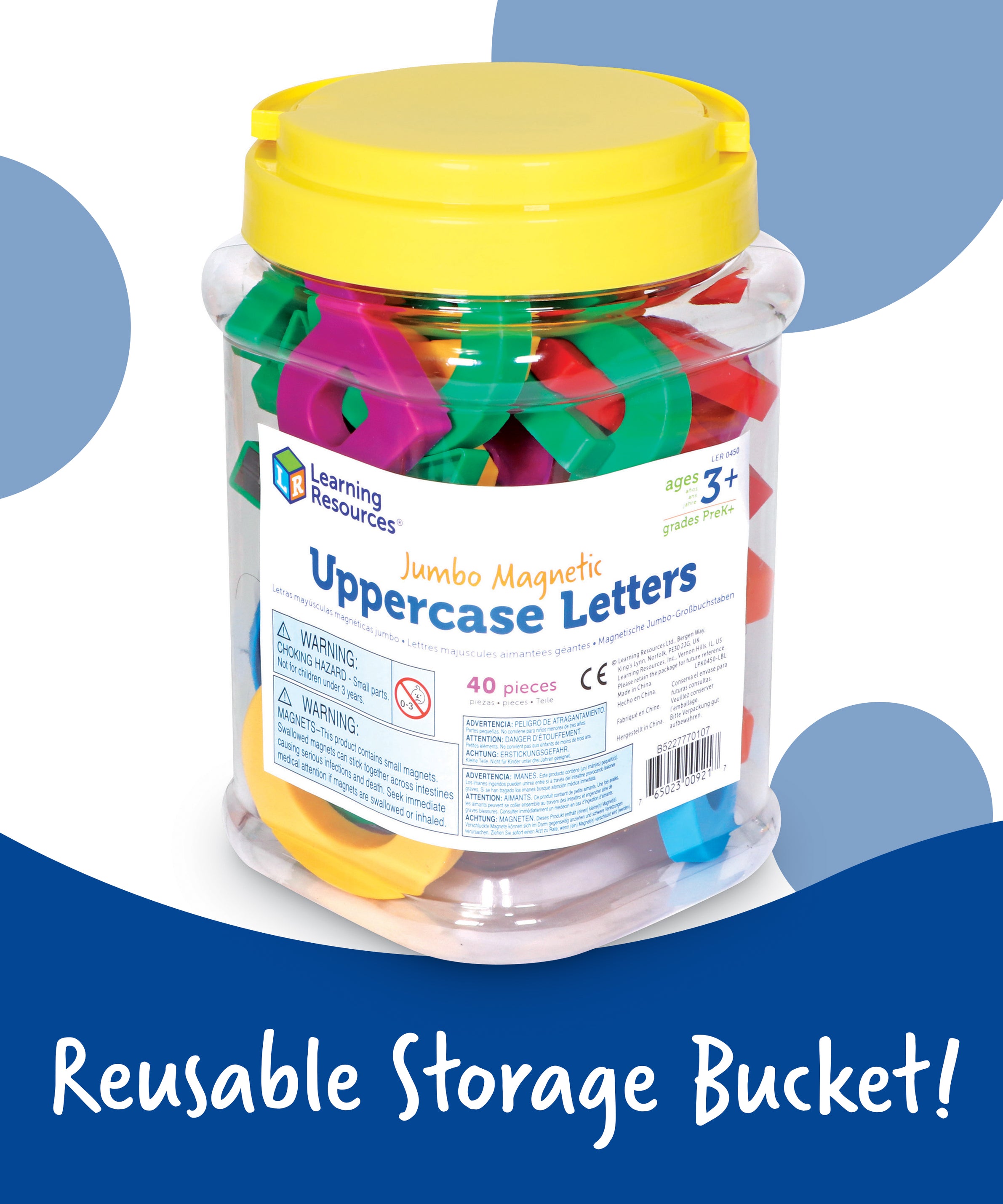 Learning Resources Jumbo Uppercase Magnetic Letters, 40-Piece Set for Early Literacy & Spelling, Large, Easy-to-Handle Alphabet Magnets, Ideal for Whiteboards & Fridges, Ages 3+