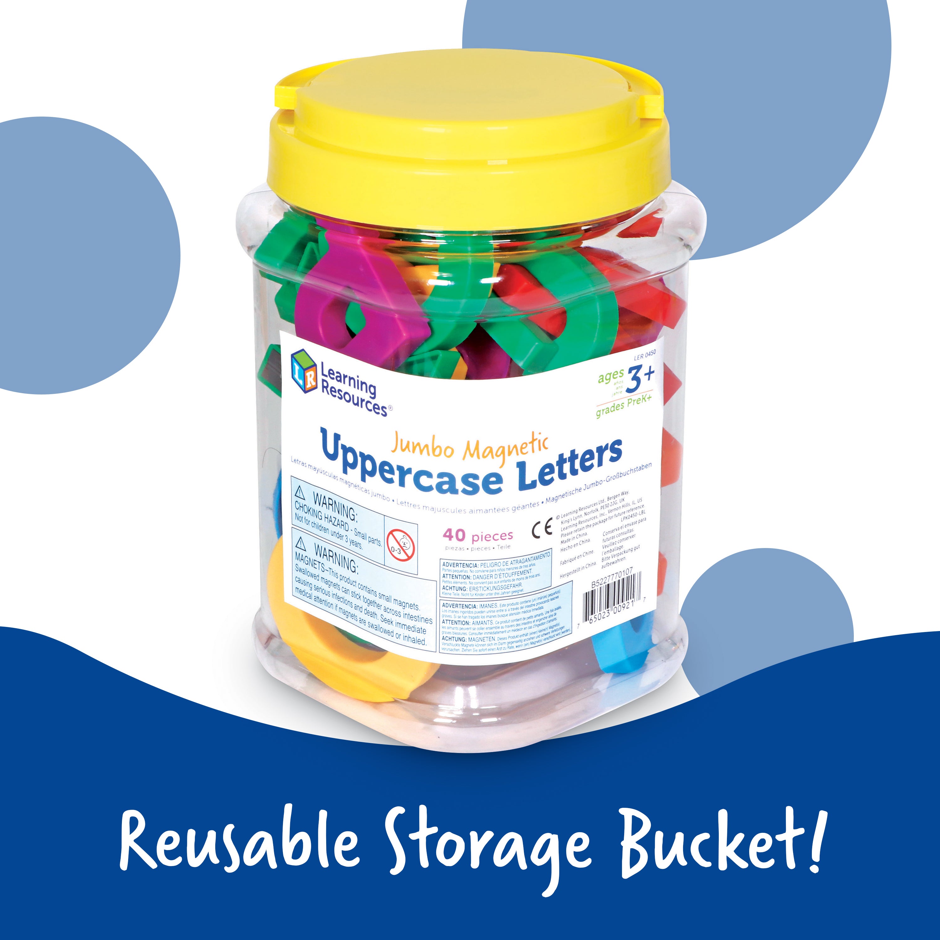 Learning Resources Jumbo Uppercase Magnetic Letters, 40-Piece Set for Early Literacy & Spelling, Large, Easy-to-Handle Alphabet Magnets, Ideal for Whiteboards & Fridges, Ages 3+