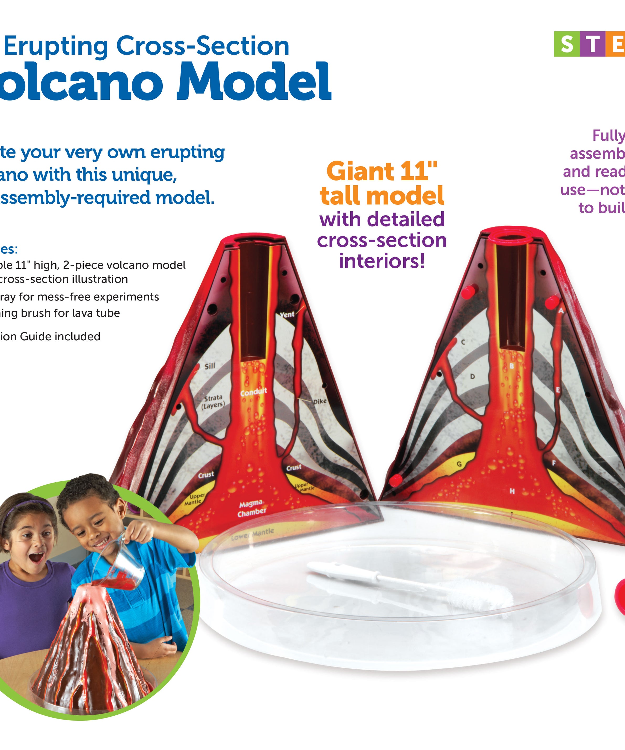 Learning Resources Erupting Cross-Section Volcano Model, Interactive Science Experiment Kit with Detailed Diagram & Lava Recipe, Easy to Clean, Includes Teacher's Guide, For Kids Ages 6+
