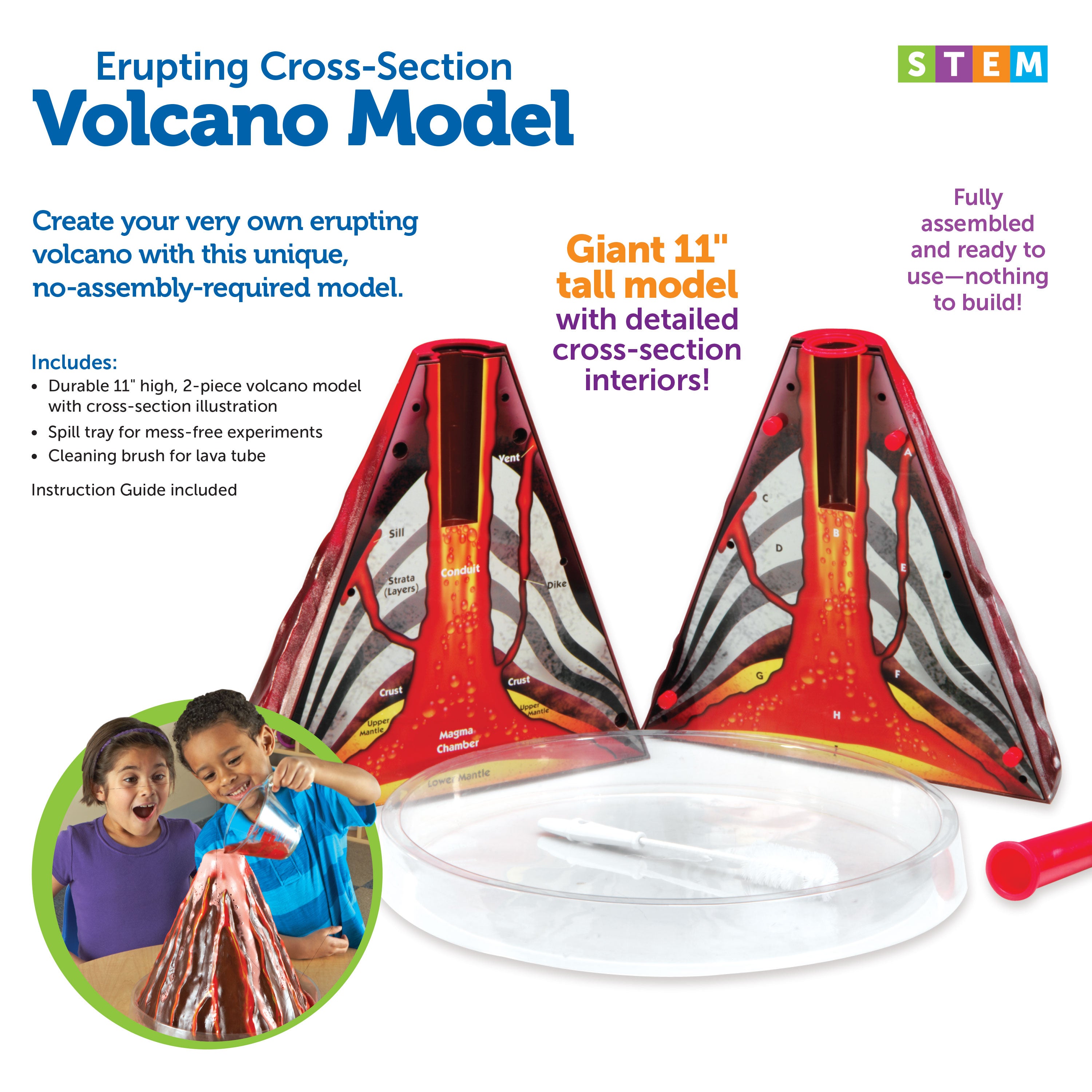 Learning Resources Erupting Cross-Section Volcano Model, Interactive Science Experiment Kit with Detailed Diagram & Lava Recipe, Easy to Clean, Includes Teacher's Guide, For Kids Ages 6+