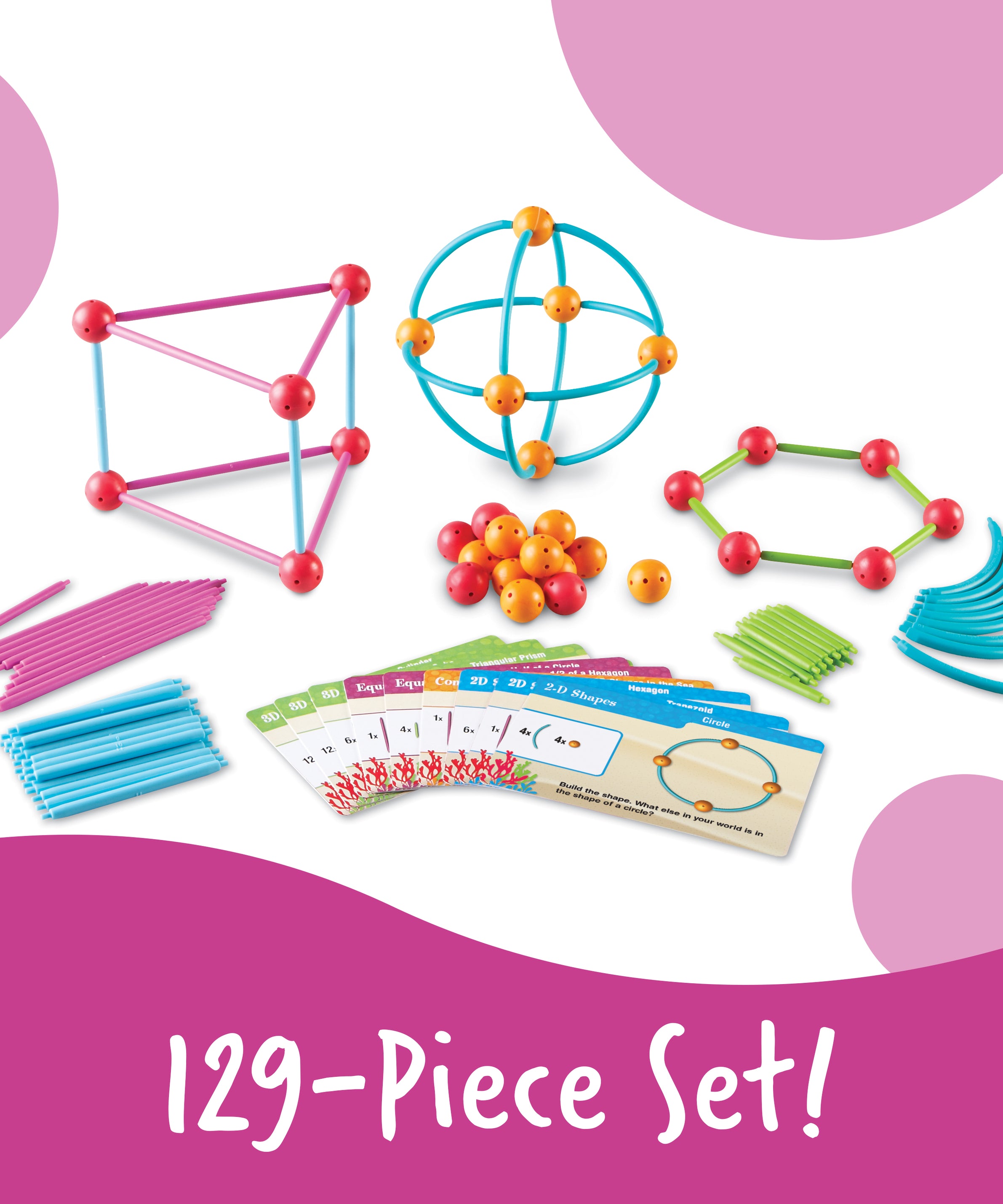 Learning Resources Dive Into Shapes Sea and Build Geometry Set, 2D and 3D Shape Building Kit with Activity Cards, Ages 6 Plus