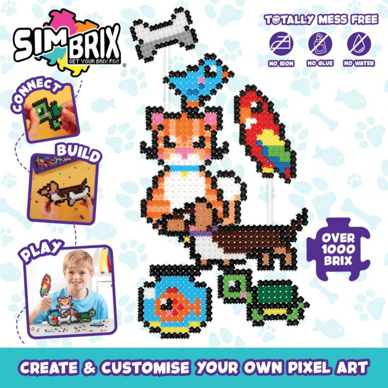 Character Options Simbrix Connect & Wow Playful Pets SIMBRIX STARTER PACK - PLAYFUL PETS with 1000+ brix, 2D & 3D Pixel Arts and Crafts Construction Toy, Creative & Imaginative STEAM Building Toy for Boys & Girls Ages 5+
