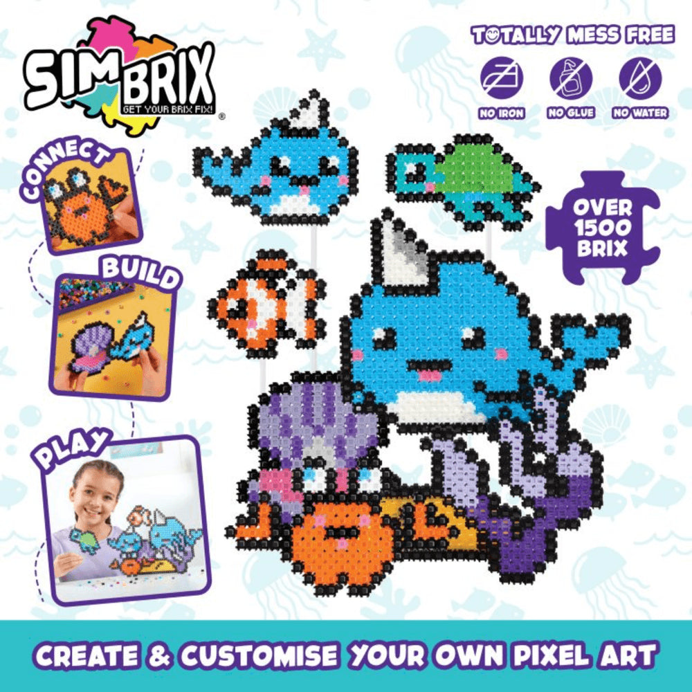 Character Options Simbrix Connect & Wow Underwater Friends Pack with 1500+ brix, 2D & 3D Pixel Arts and Crafts Construction Toy, Creative & Imaginative STEAM Building Toy for Boys & Girls Ages 5+