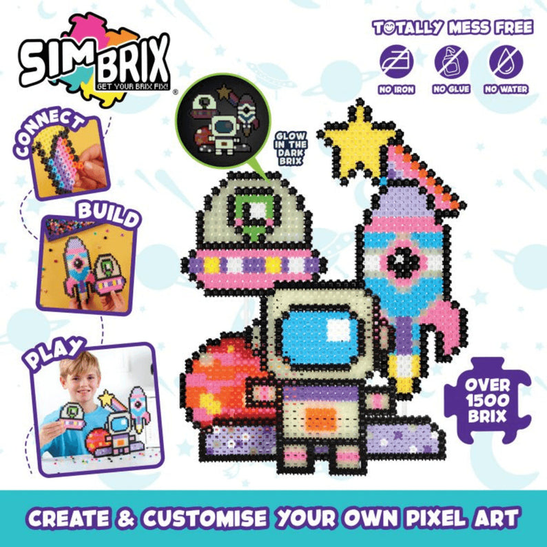 Character Options Simbrix Connect & Wow Glowing Galactic Pack with 1500+ brix, 2D & 3D Pixel Arts and Crafts Construction Toy, Creative & Imaginative STEAM Building Toy for Boys & Girls Ages 5+