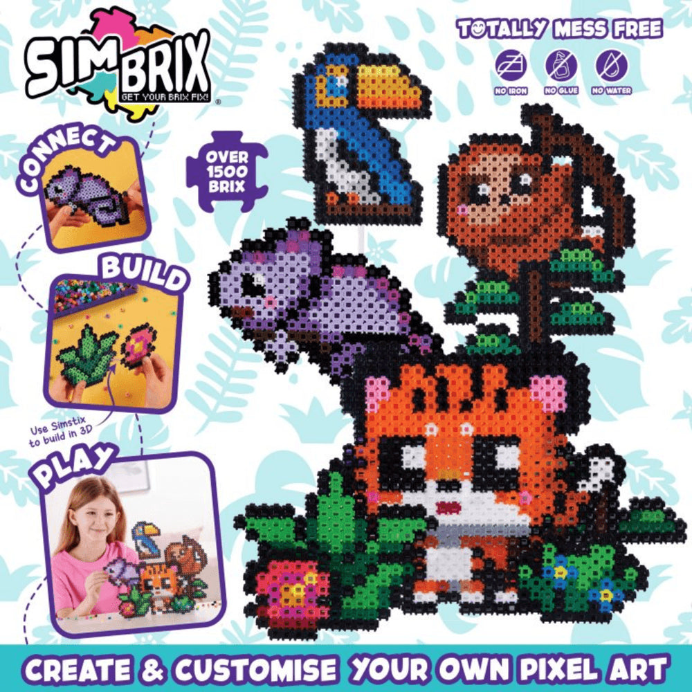 Character Options Simbrix Connect & Wow Jungle Party Pack with 1500+ brix, 2D & 3D Pixel Arts and Crafts Construction Toy, Creative & Imaginative STEAM Building Toy for Boys & Girls Ages 5+