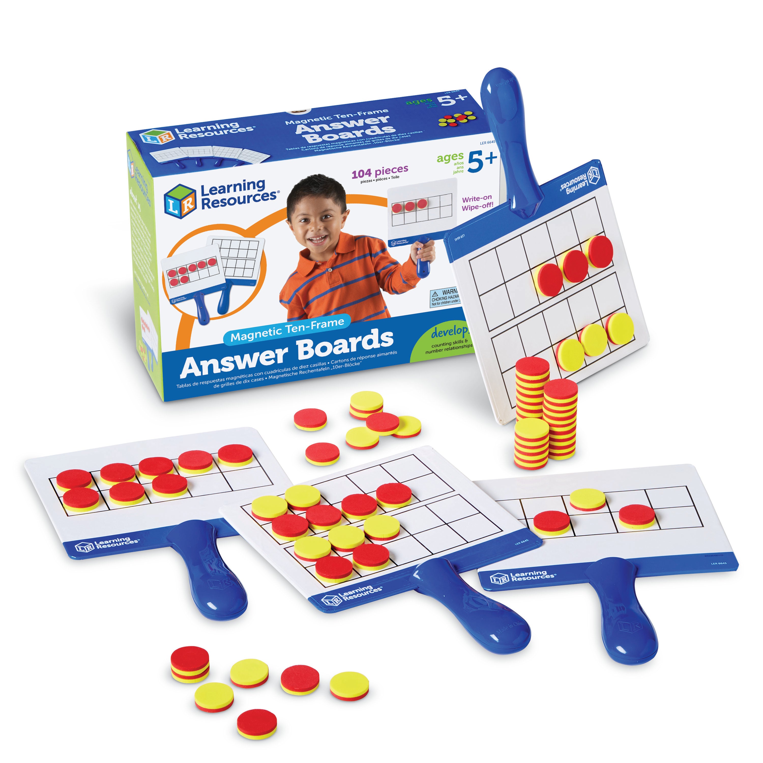 Learning Resources Magnetic Ten Frame Answer Boards, Set of 4 Double-Sided Boards with 100 Magnetic Disks, Early Maths Learning for Ages 5 Plus