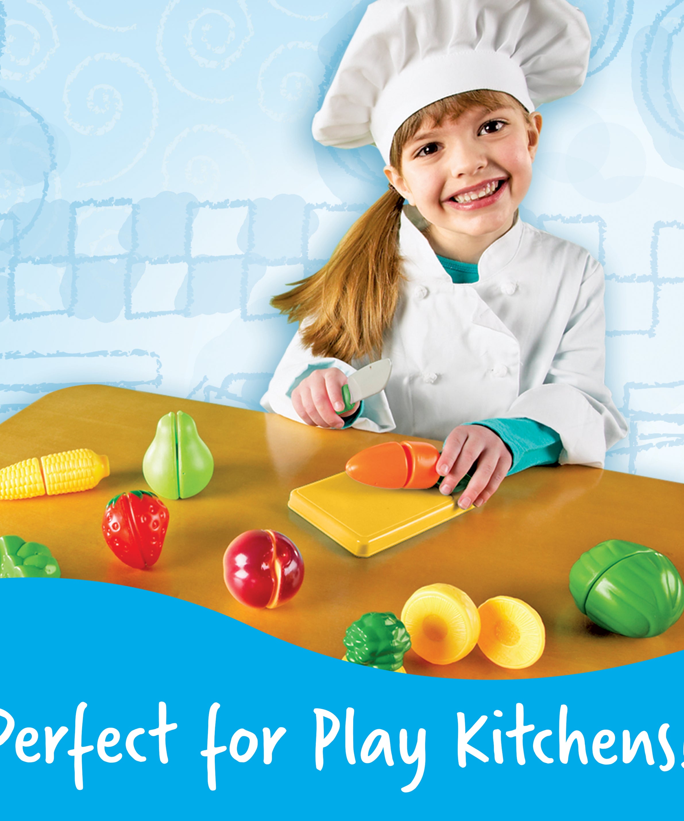 Learning Resources Pretend and Play Sliceable Fruits and Veggies, Set of 12 Healthy Food Play Pieces with Chopping Board and Knife, Imaginative Kitchen Toy for Fine Motor Skills, Ages 3+