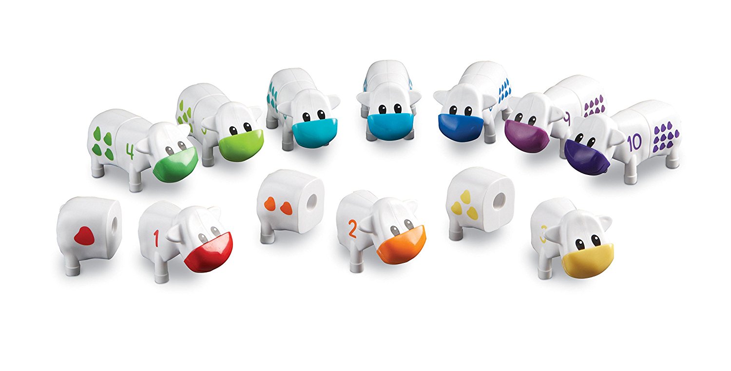 Learning Resources Snap-n-Learn Counting Cows, Early Math Toy for Toddlers with Number and Shape Matching, 10 Colorful Two-Piece Cows with Storage Tub, Ages 2+