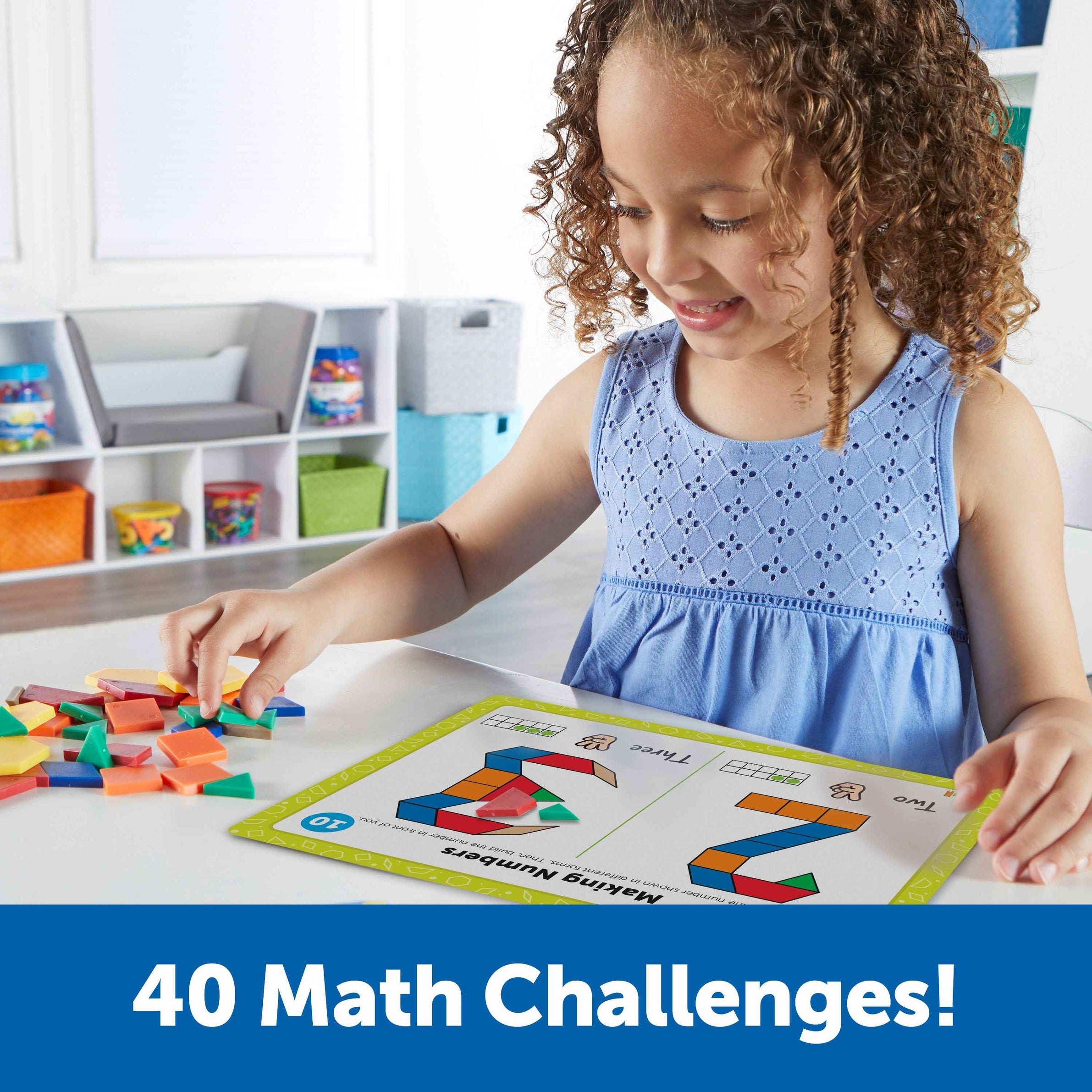 Learning Resources Pattern Block Math Activity Set, 124 Plastic Pattern Blocks, 20 Double-Sided Activity Cards, Hands-On Maths & STEM Learning, Ages 5+