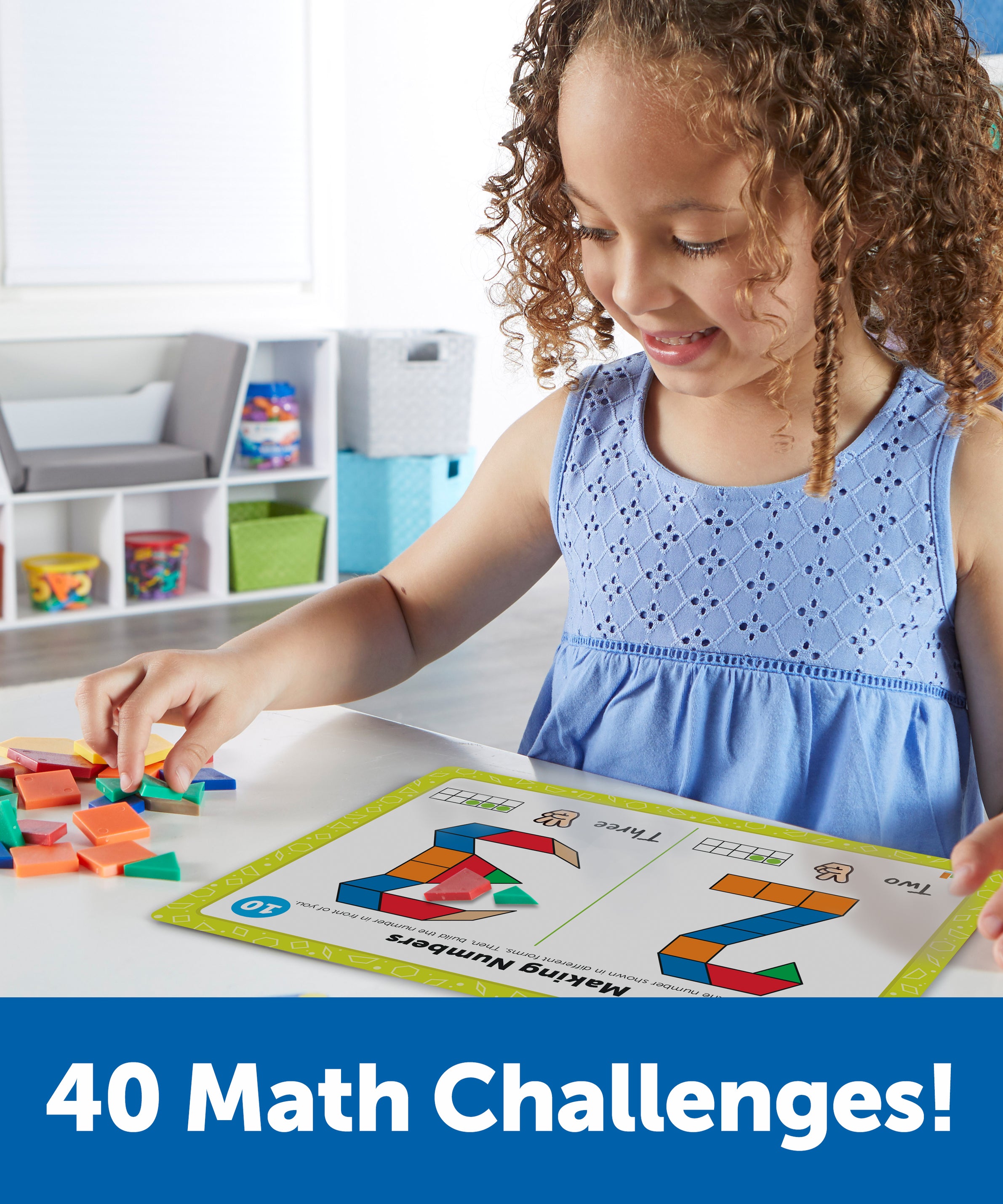 Learning Resources Pattern Block Math Activity Set, 124 Plastic Pattern Blocks, 20 Double-Sided Activity Cards, Hands-On Maths & STEM Learning, Ages 5+