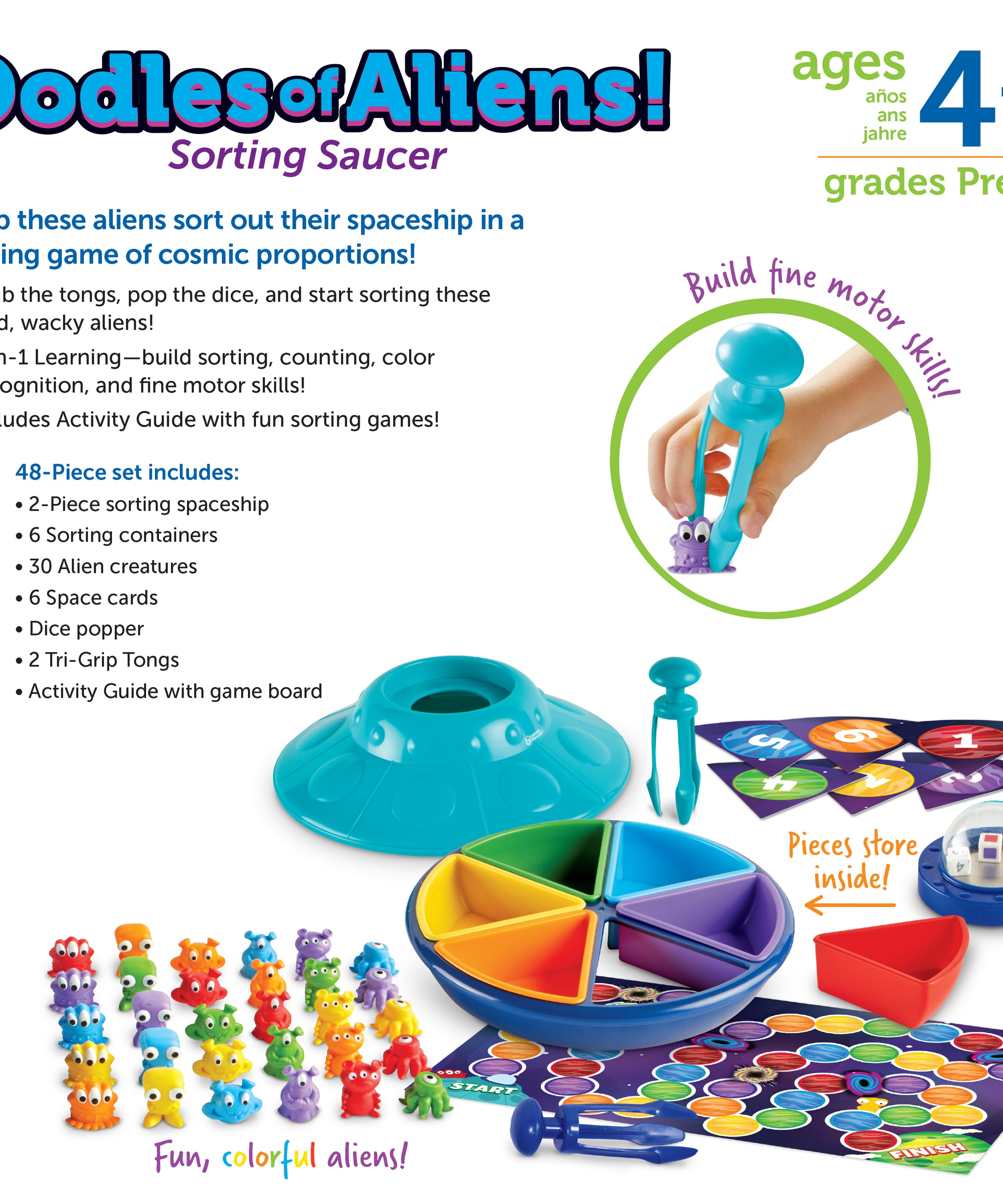 Learning Resources Oodles of Aliens! Sorting Saucer, Fine Motor & Sorting Game for Kids, 48 Pieces, Ages 3+