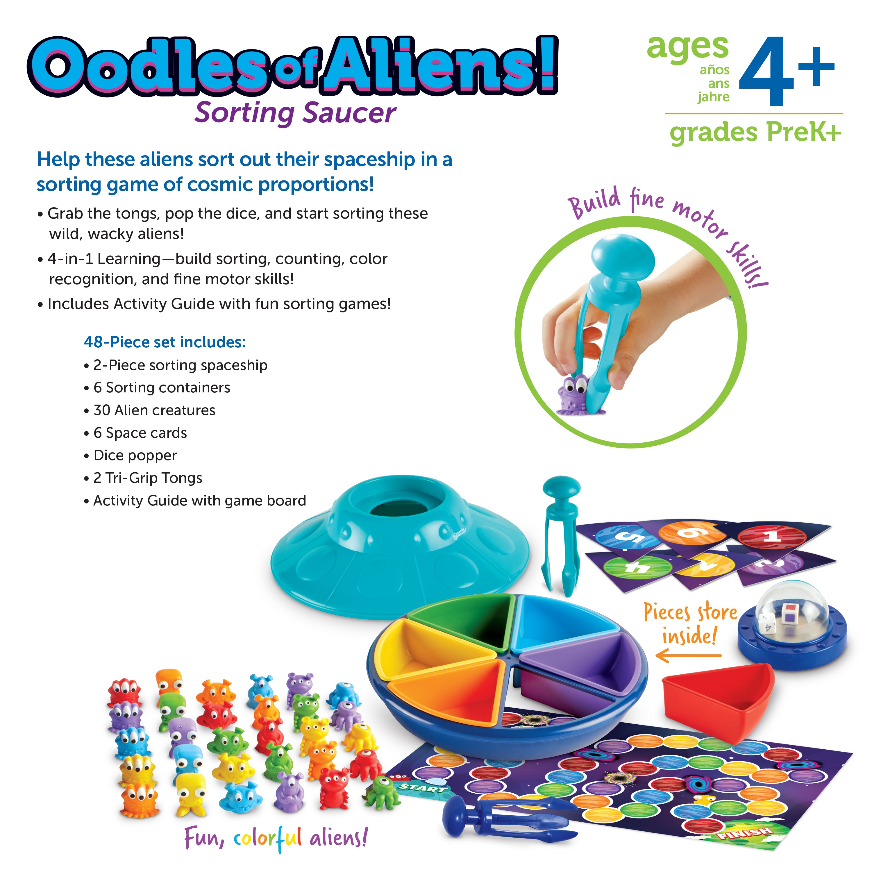 Learning Resources Oodles of Aliens! Sorting Saucer, Fine Motor & Sorting Game for Kids, 48 Pieces, Ages 3+