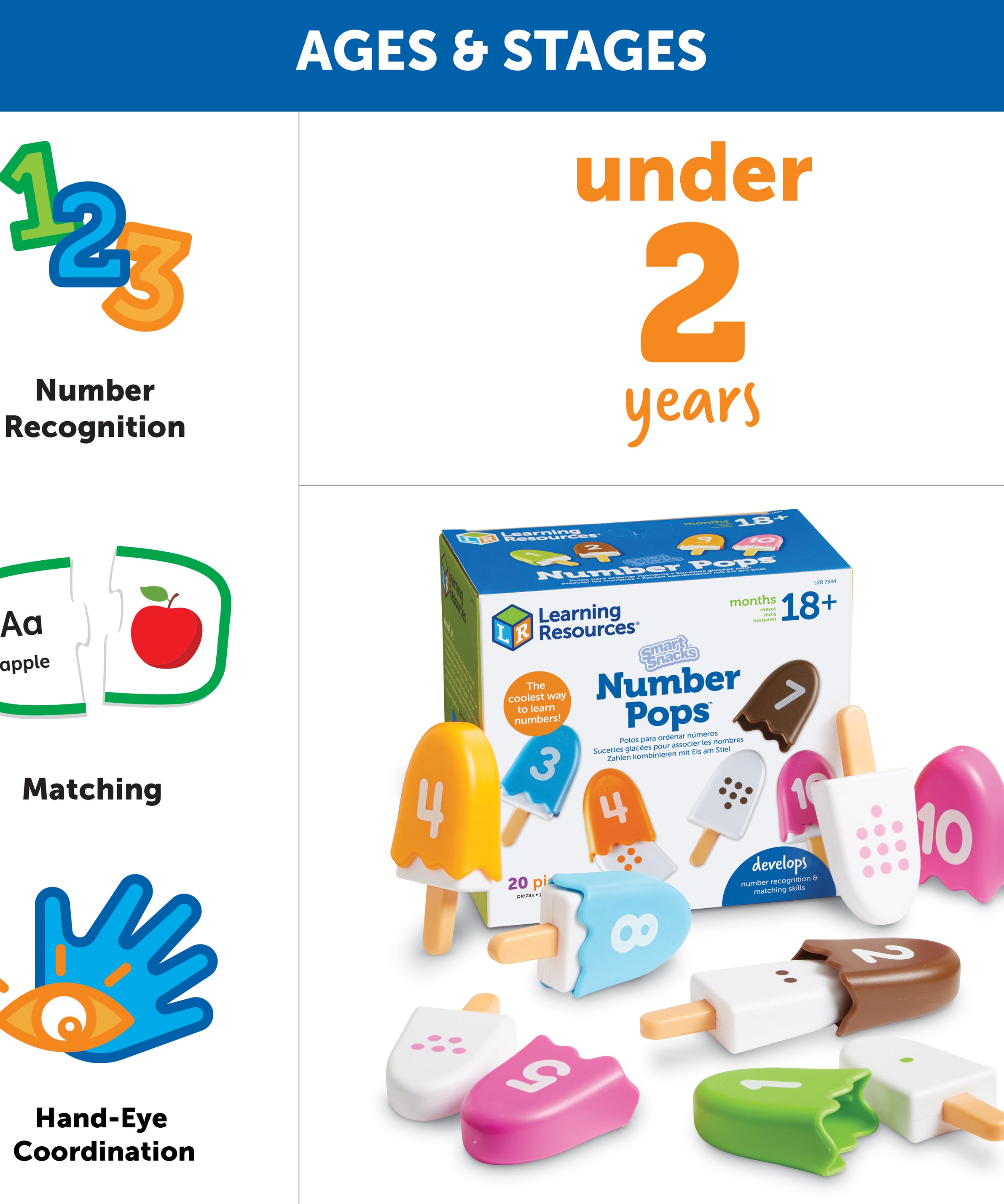 Learning Resources Smart Snacks Number Pops, Counting and Colour Recognition Toy Set for Toddlers Ages 2 and Up, Includes 10 Ice Cream Pops