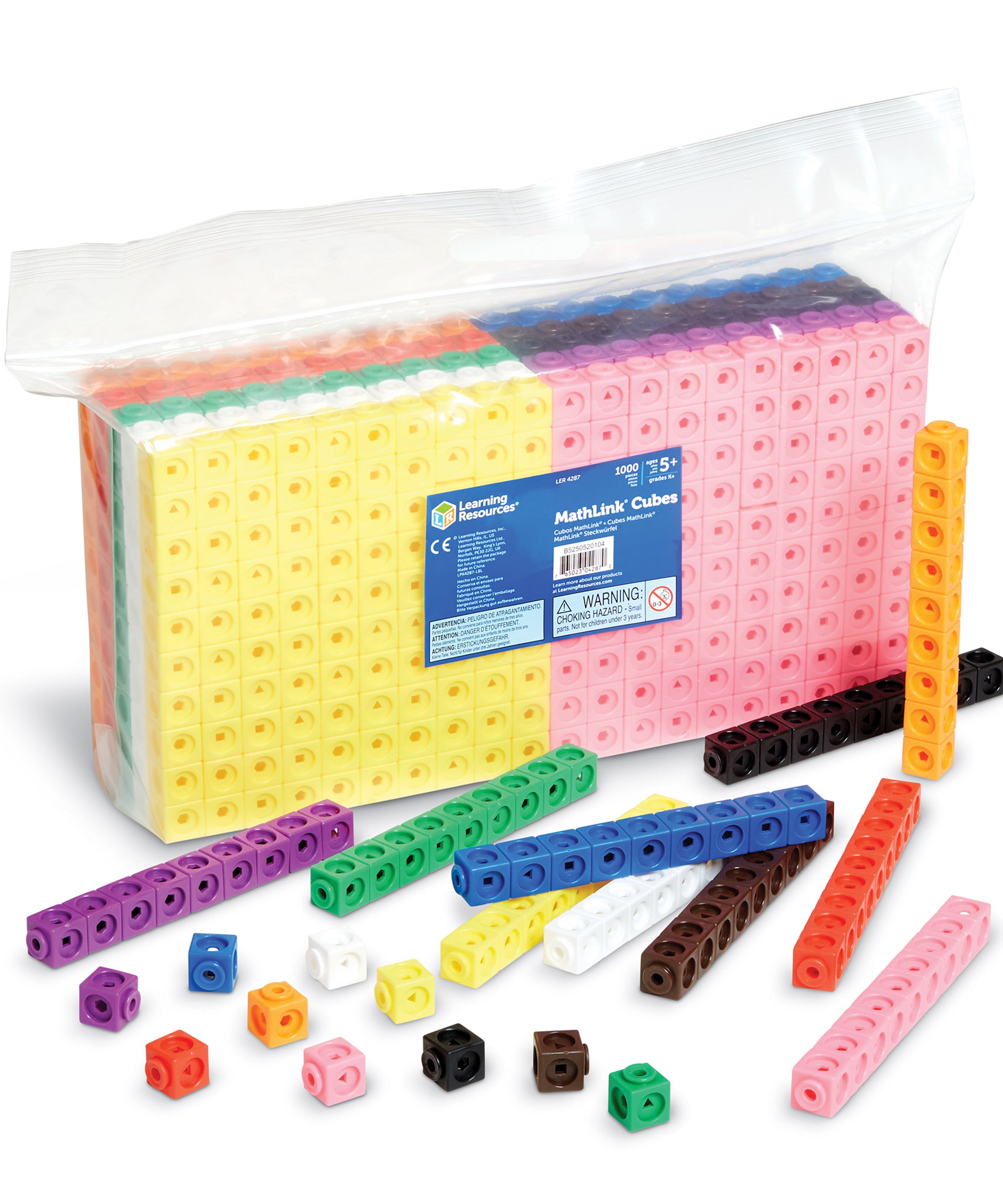 Learning Resources MathLink Cubes Set of 1000, Hands-On Math Practice, Fine Motor Skill Development, 10 Colours, Ideal for Counting, Grouping, Patterning, Ages 5+, Includes Activity Guide