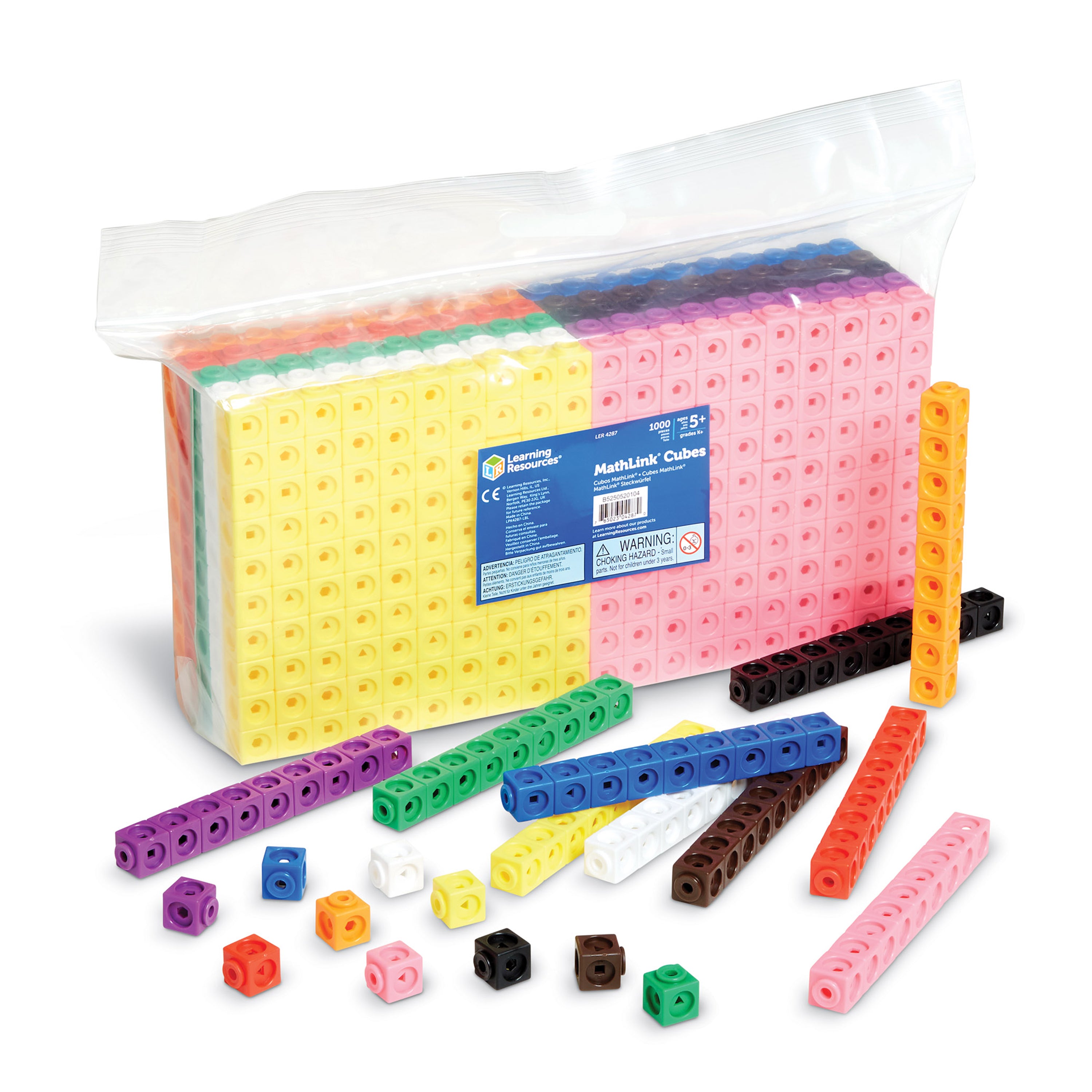 Learning Resources MathLink Cubes Set of 1000, Hands-On Math Practice, Fine Motor Skill Development, 10 Colours, Ideal for Counting, Grouping, Patterning, Ages 5+, Includes Activity Guide