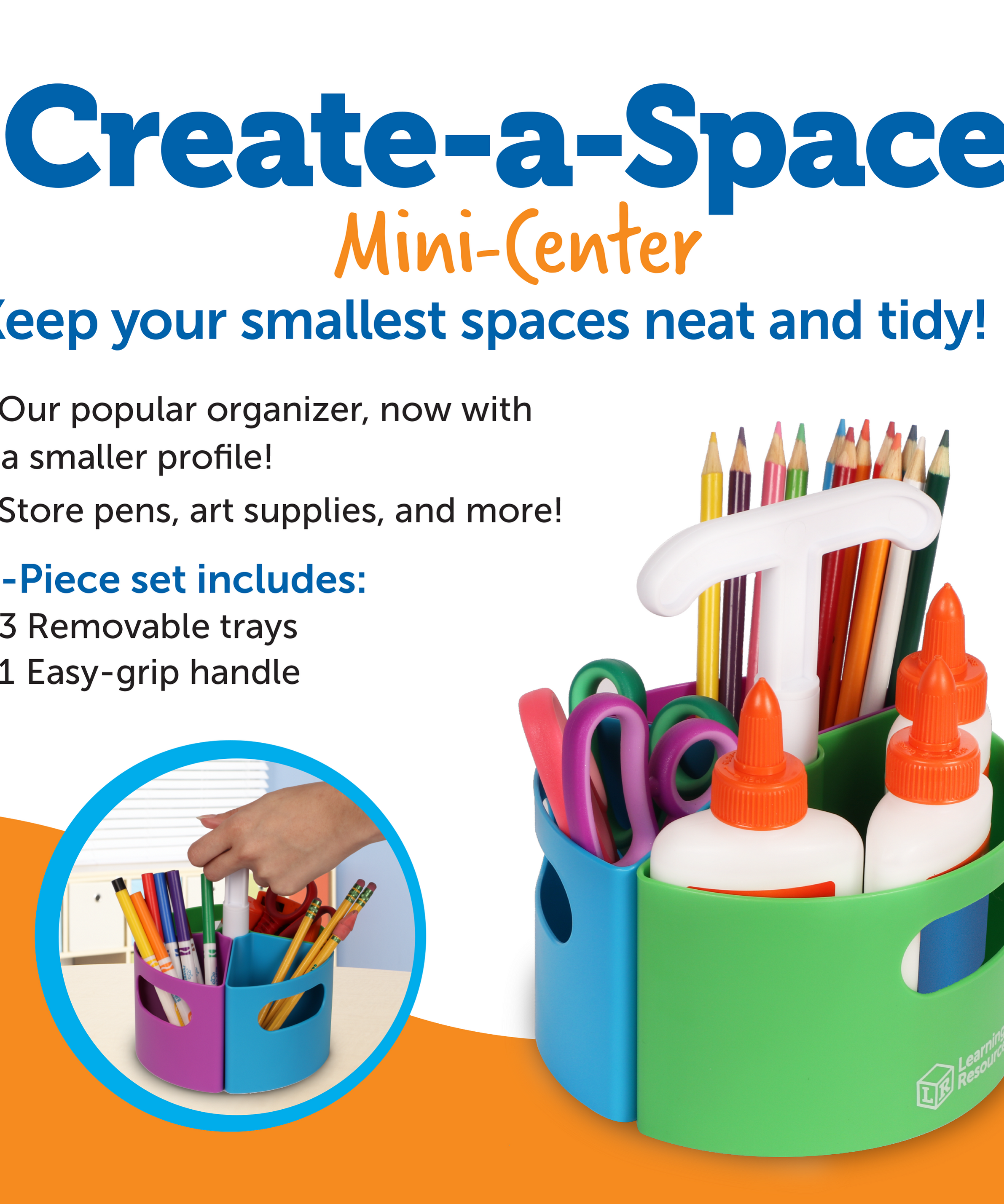 Learning Resources Create-a-Space Mini-Center, Compact Storage Organizer for Pens, Markers, and Office Essentials, Easy-Carry Handle, Perfect for Home, Office, Classroom, or Maker Space